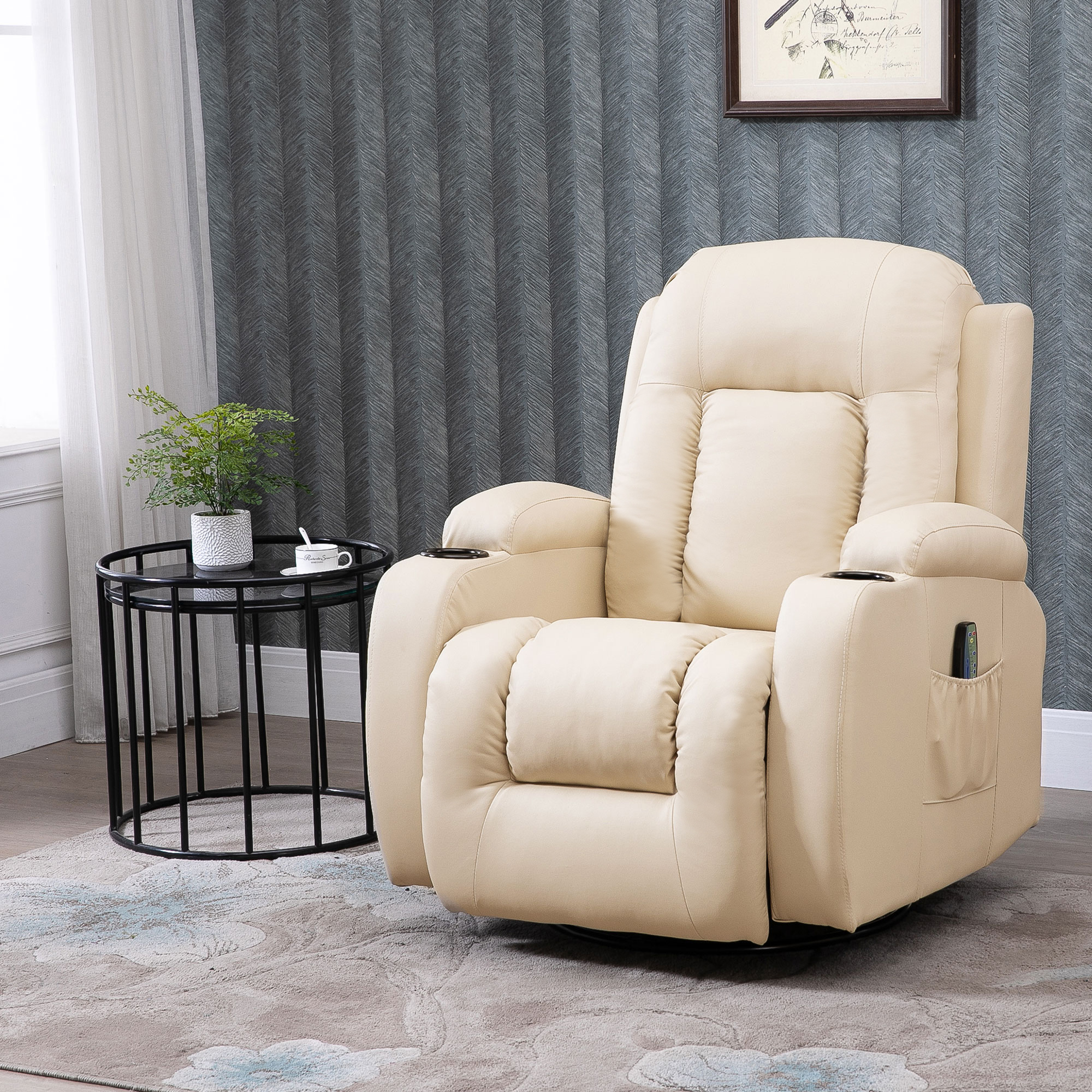 HOMCOM Massagestoel, relaxstoel, schommelfunctie, 8 vibratiepunten, inclusief afstandsbediening, zwart, crème