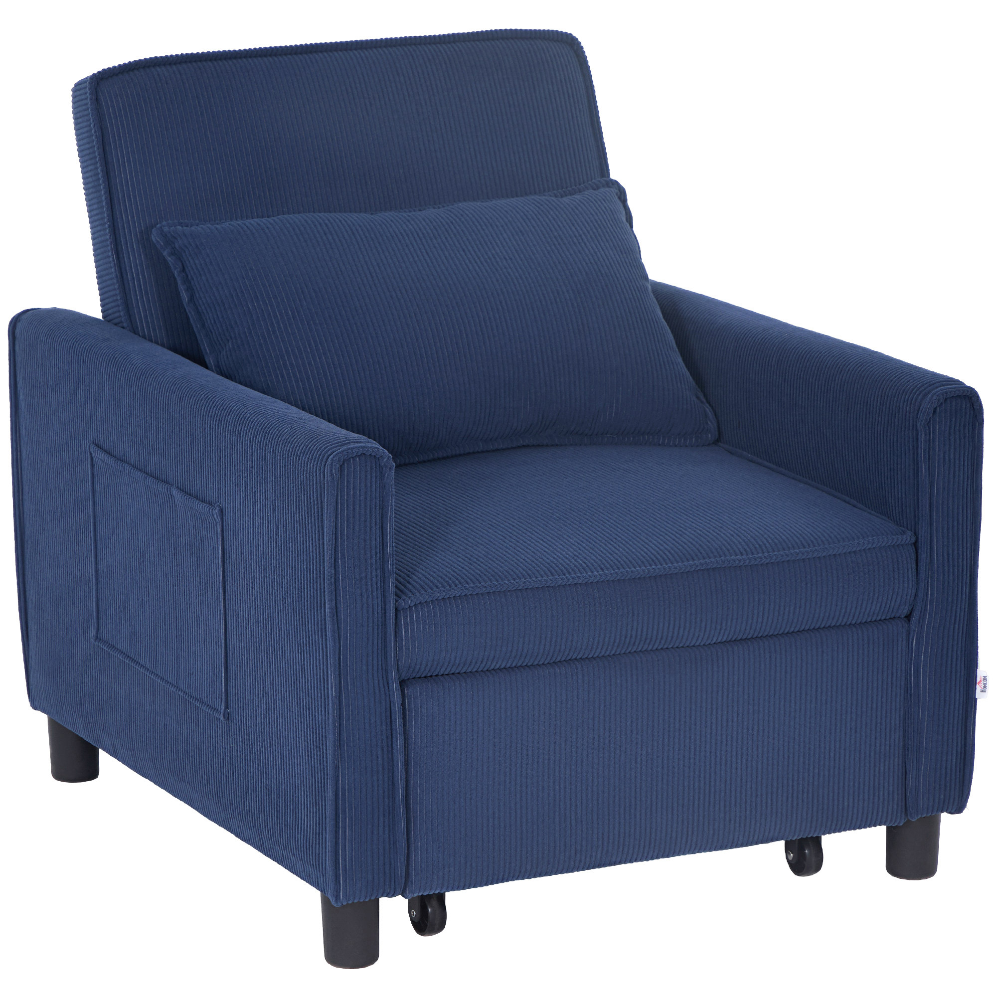 HOMCOM Slaapfauteuil, Verstelbaar, 3 Posities, Corduroy Bekleding, tot 120 kg, Blauw