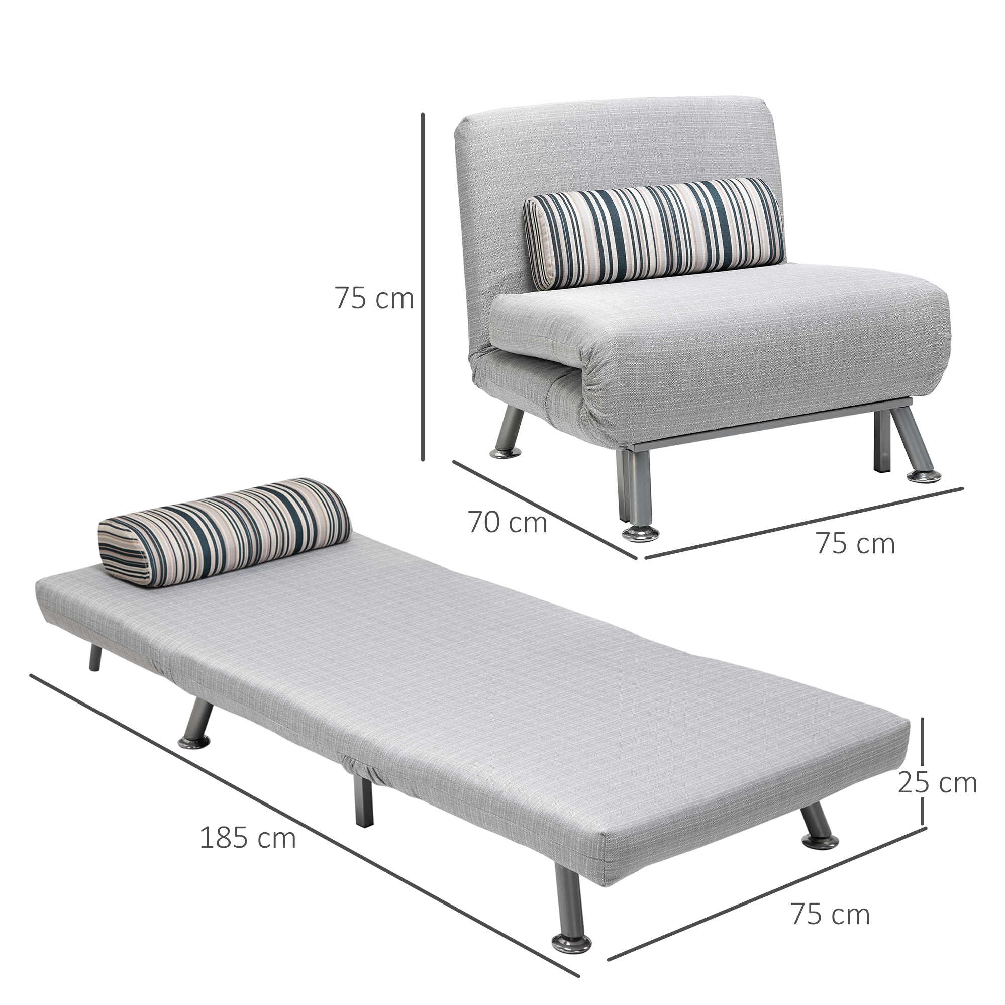 HOMCOM inklapbare slaapbank slaapzetel inklapbare matras bed logeerbed grijs bank