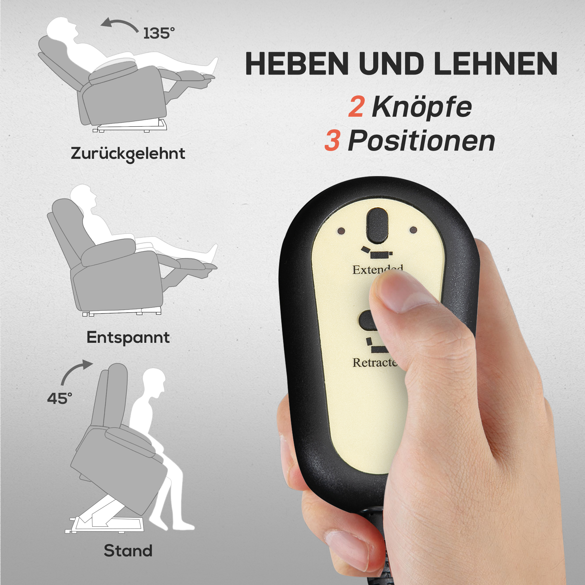 HOMCOM Opstaan Stoel met Massagefunctie, 90x93x110cm, Lichtgrijs