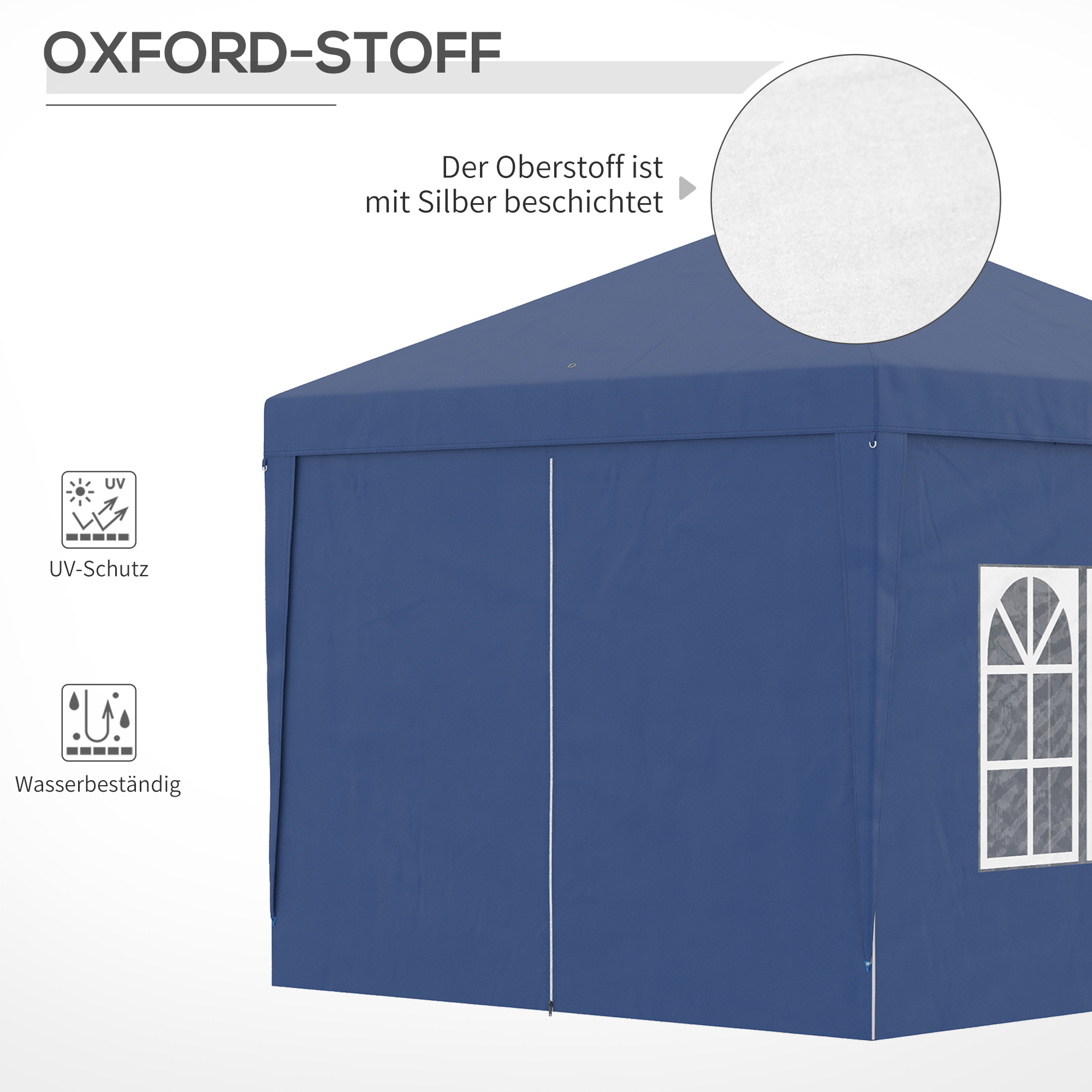 Outsunny Paviljoen, Partytent, 4 afneembare zijwanden, 2 ramen, metalen frame, 2,95 x 2,95 m, Blauw