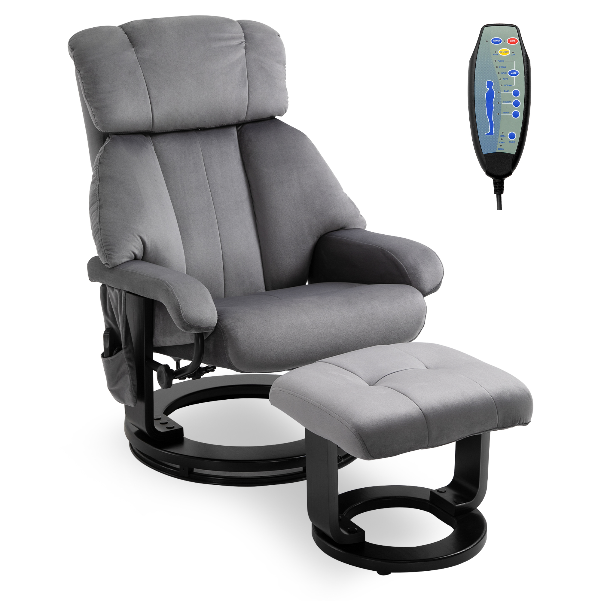 HOMCOM massagefauteuil TV fauteuil fauteuil met kruk massagefunctie fluweelachtig polyester grijs 76 x 80 x 102 cm
