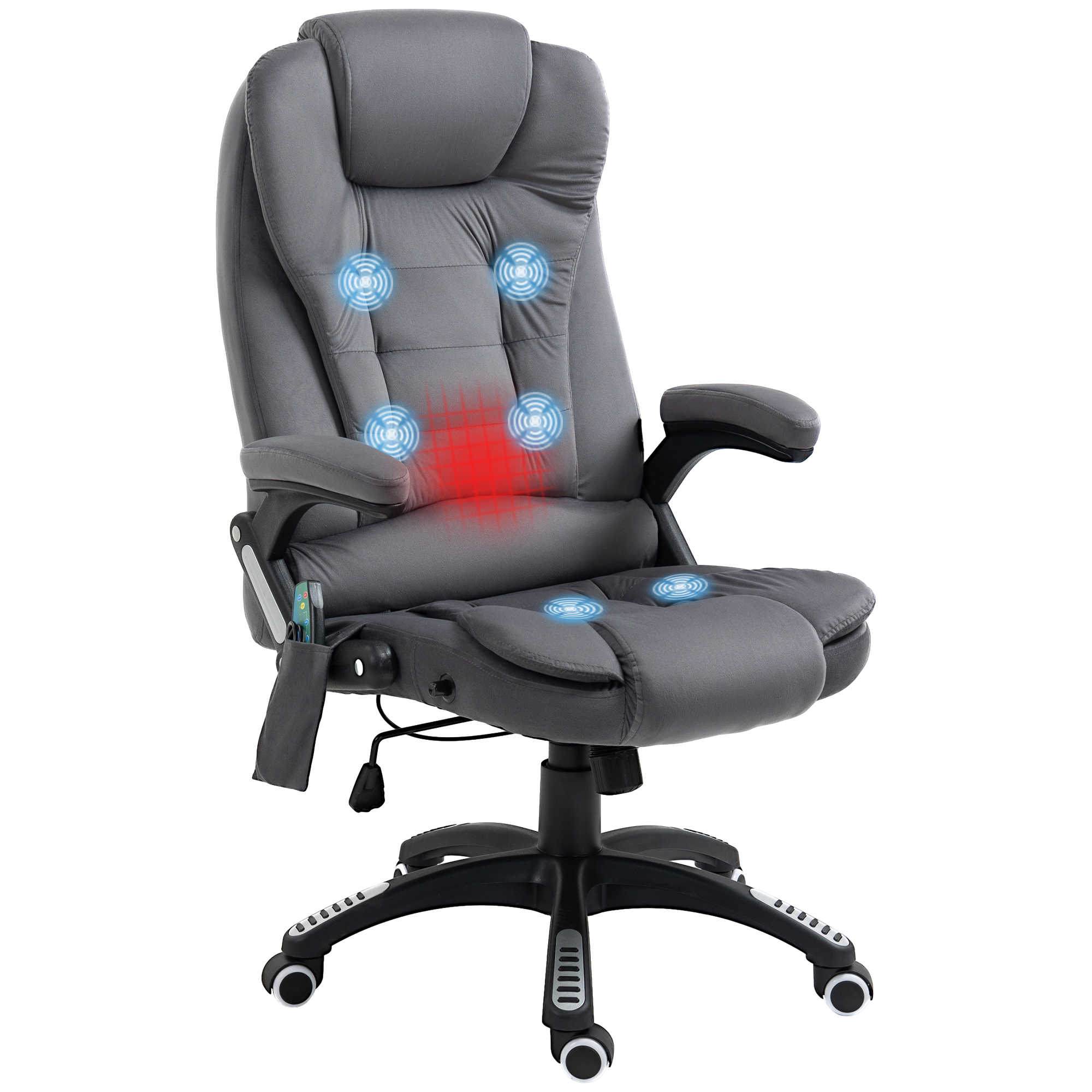Vinsetto Bureaustoel met Massage- & Verwarmingselement, ergonomisch, in hoogte verstelbaar, Donkergrijs