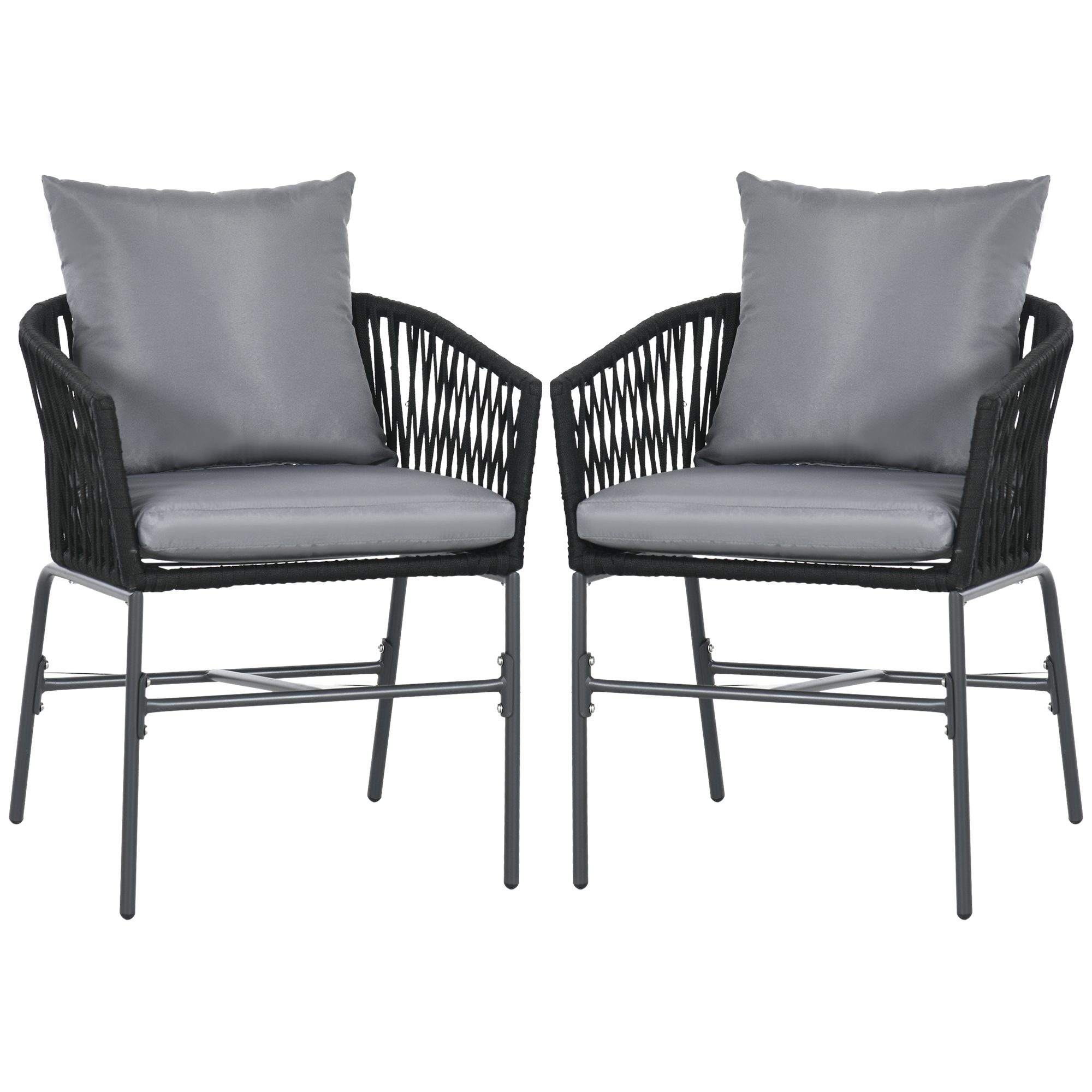 Outsunny Set van 2 Buitenkrukken, Boho-Design, Zit- en Rugkussens, Comfortabele Zitting, Metalen Frame, Donkergrijs