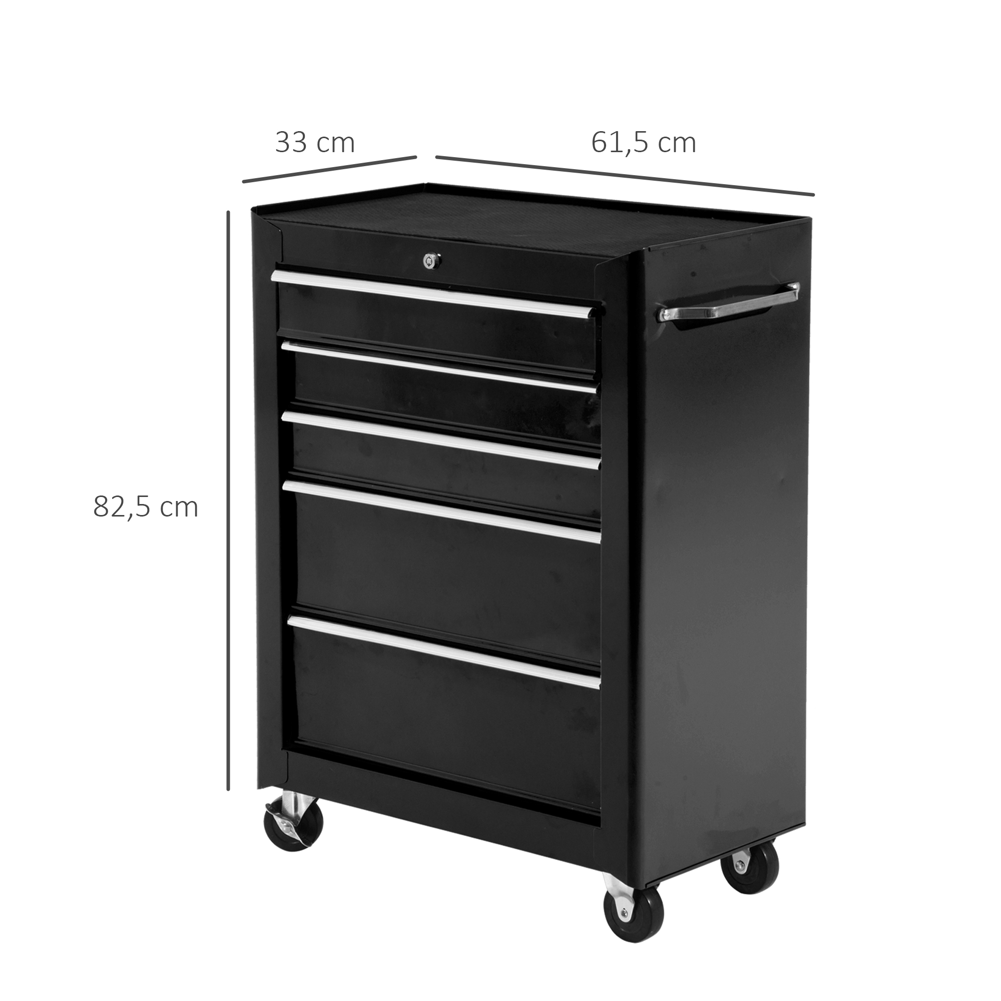 HOMCOM Gereedschapskast, Gereedschapskist, 5 Laden, Rolbaar, Staal, Zwart