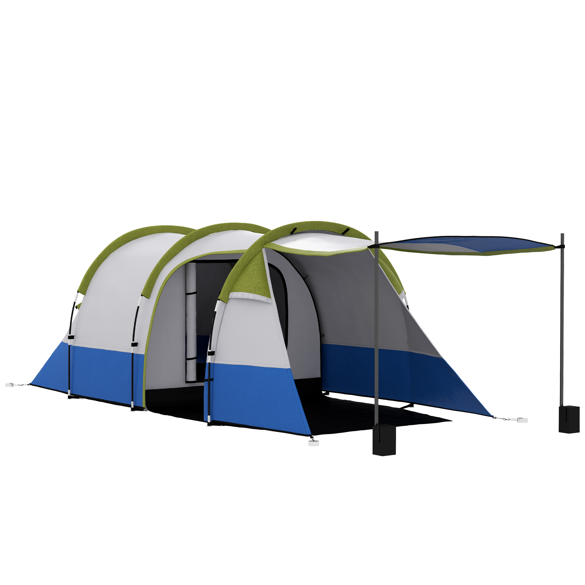 Outsunny Campingtent, voor 3 Personen, Lantaarnhaak, Drie Ingangen, Waterdicht, Groen