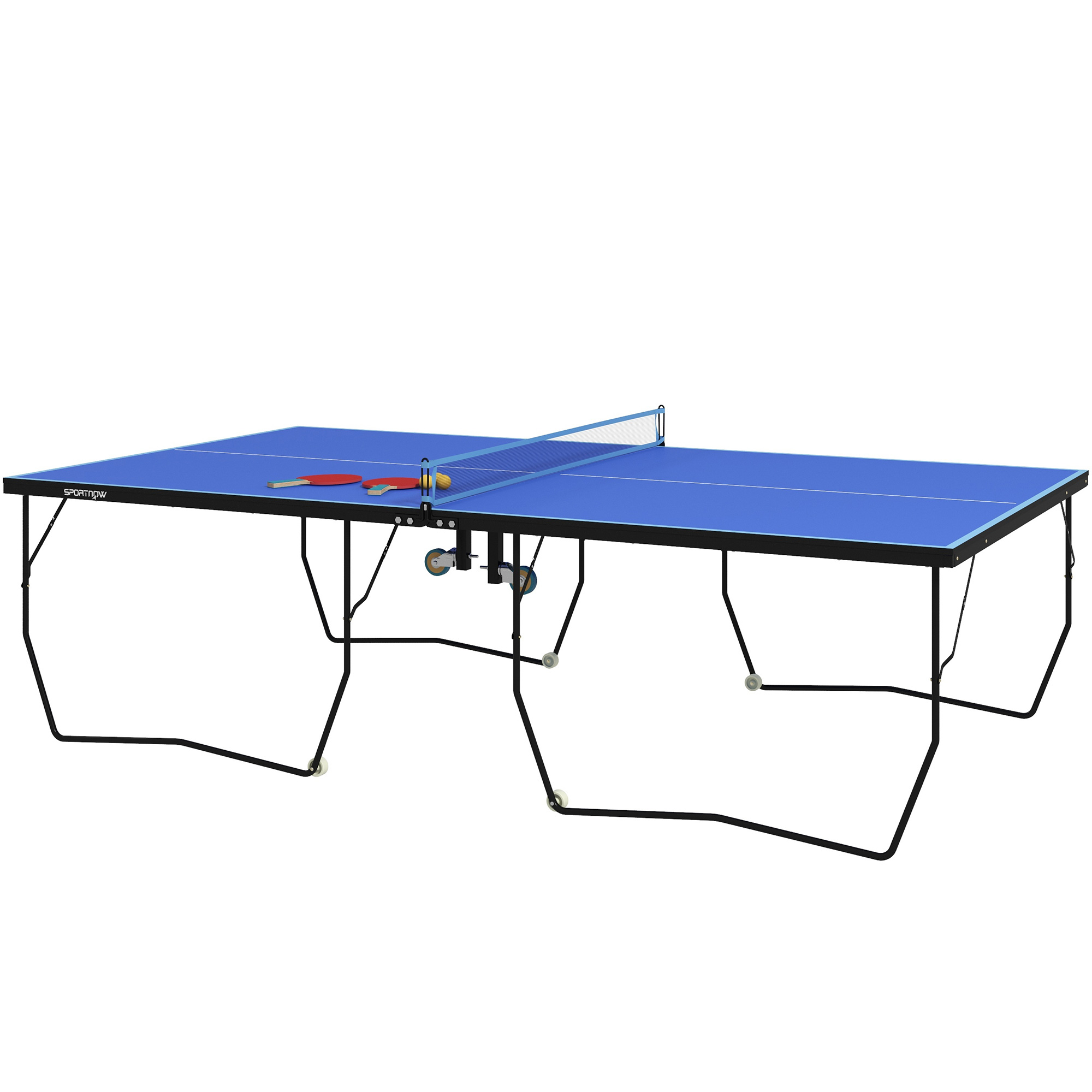 SPORTNOW Opvouwbare Tafeltennistafel, 8 Wielen, Poedergecoat Staalframe, MDF, 274 x 152,5 x 76 cm, Blauw