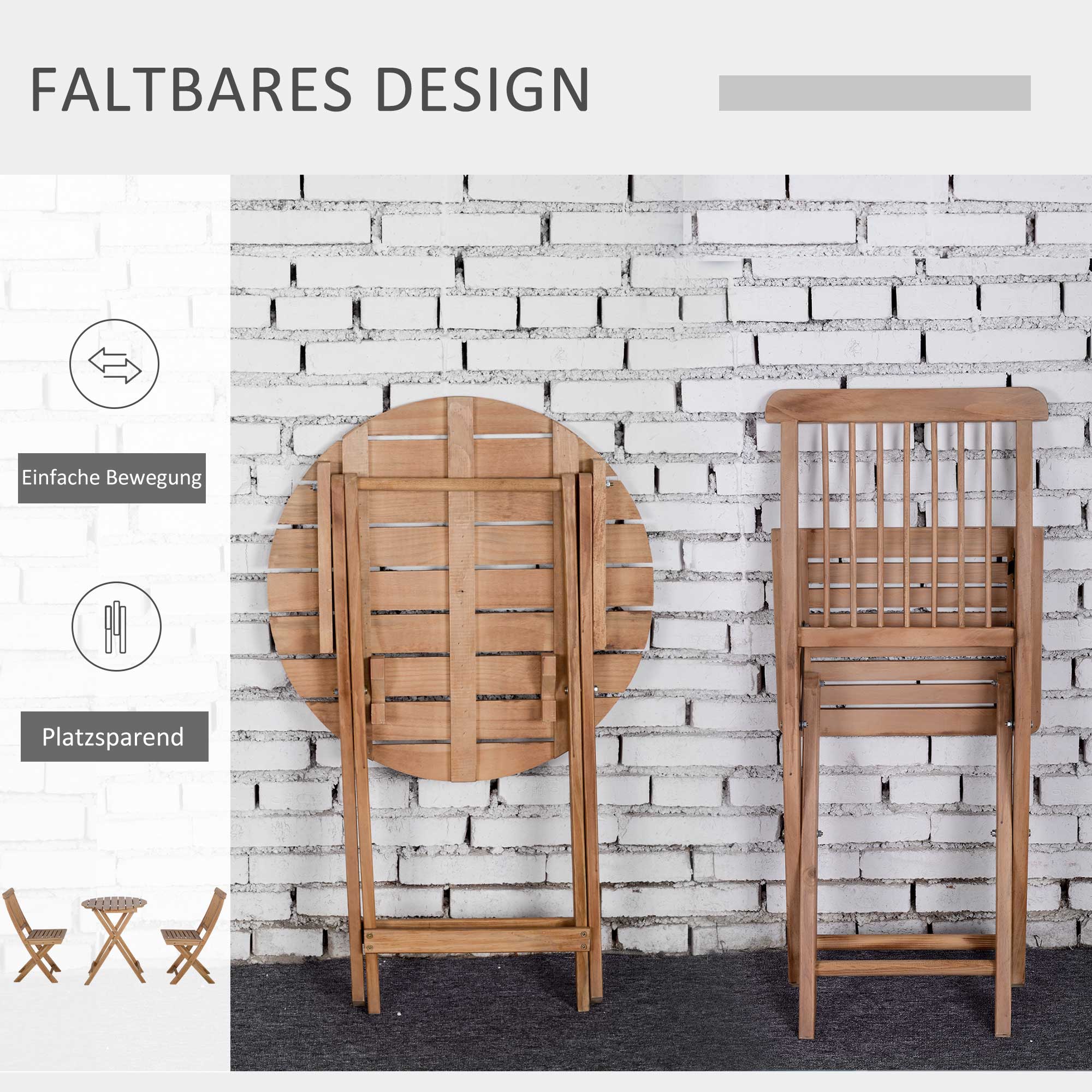 Outsunny bistroset 3 st. Opklapbare houten bistrotafel met 2 stoelen tuinset