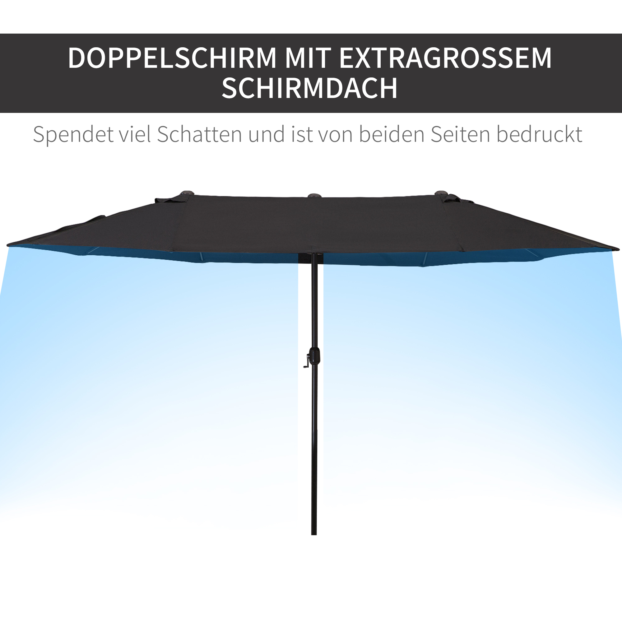 Outsunny parasol met zwengel tuinparasol dubbele marktparasol 460 x 270 cm zwart