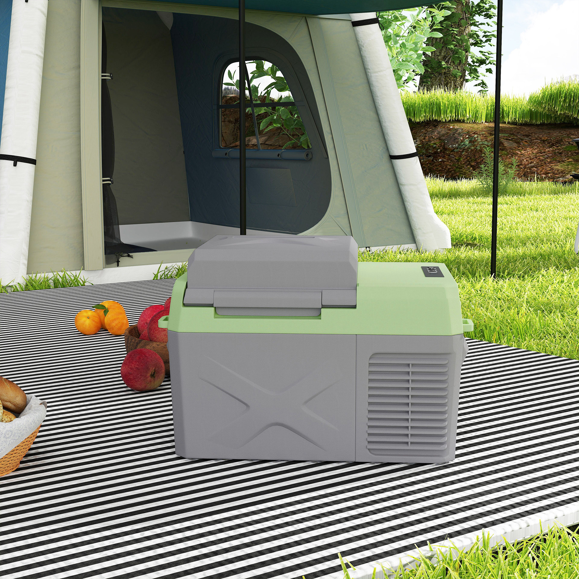 Outsunny 12 Liter Compressor Koelbox Elektrische Koelbox met Anschluss Koel- en Vriesfunctie Grijs+Groen