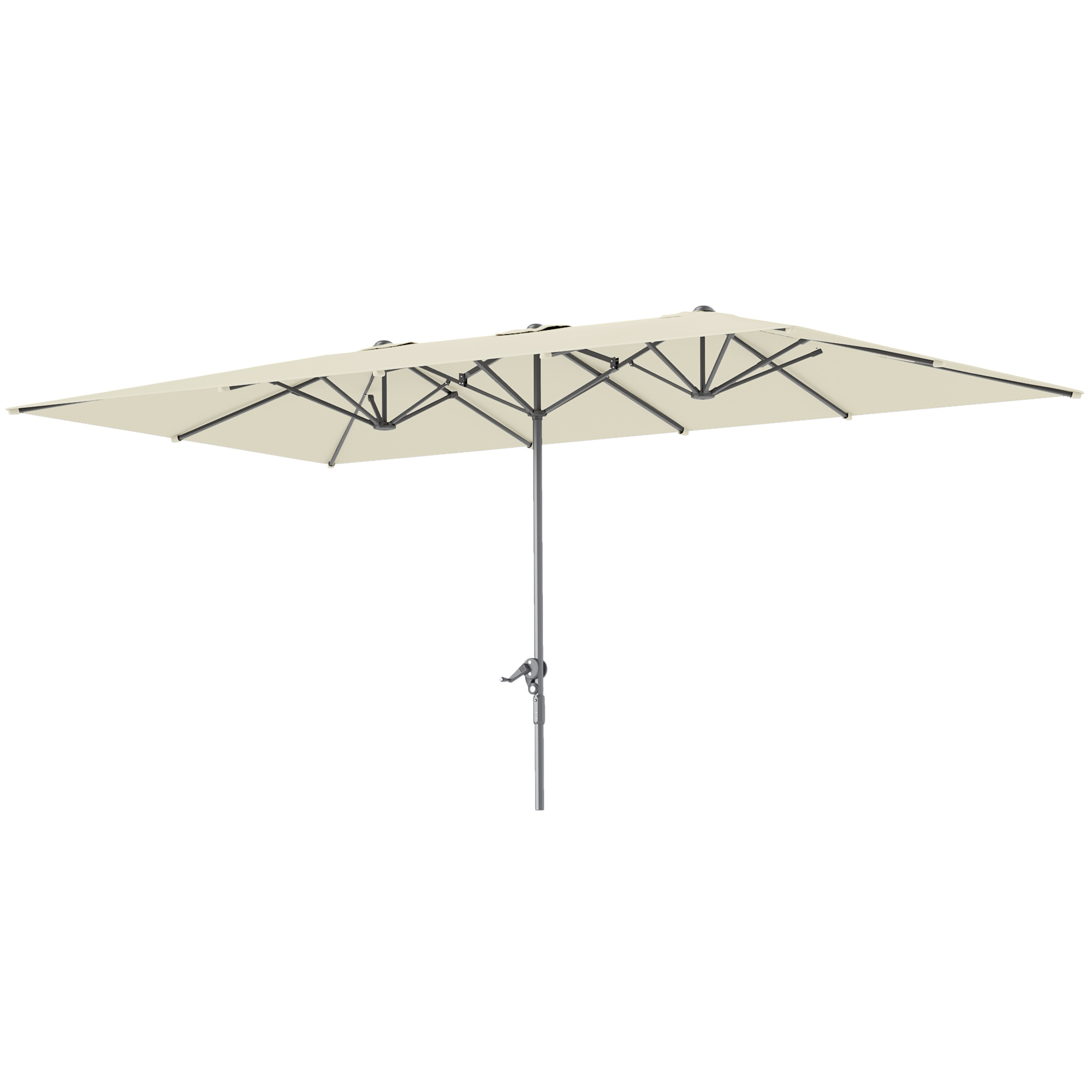 Outsunny Dubbelzijdige Parasol, 451 x 264 cm Zonnescherm met Kruksysteem, 12 Metalen Baleinen, Aluminiummast, Crèmewit