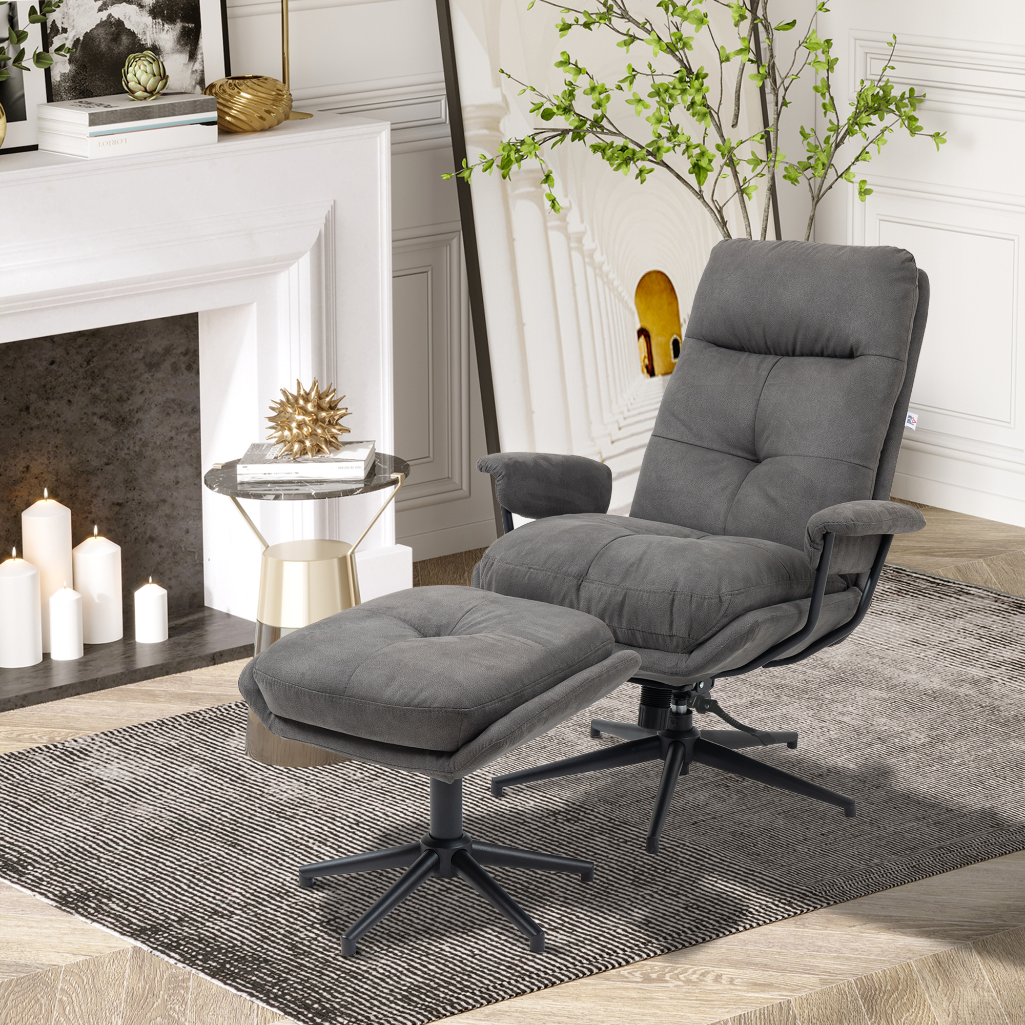 HOMCOM relaxfauteuil met kruk, draaivoet, tv-fauteuil met ligfunctie