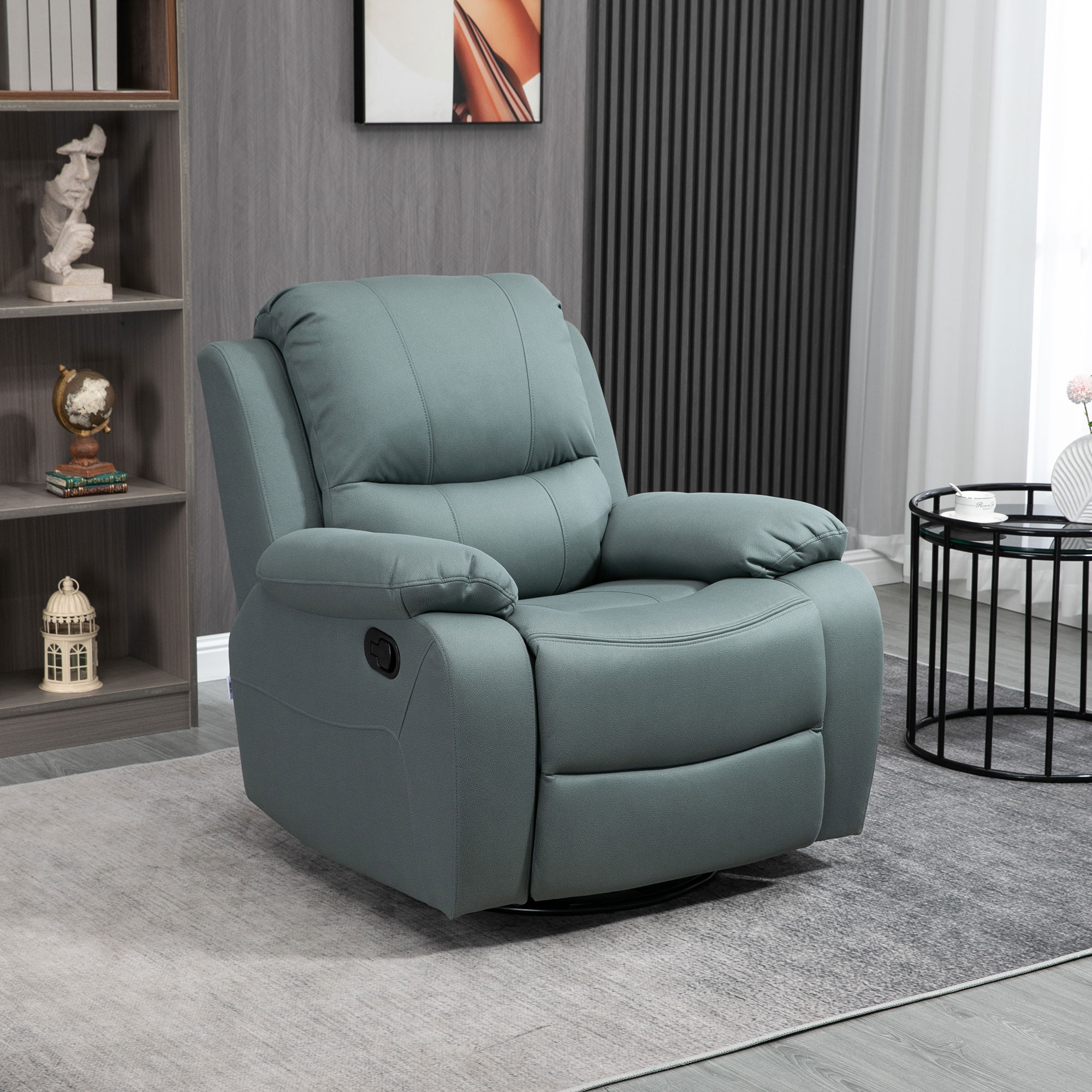 HOMCOM fauteuil met kantelverstelling tot 135°, 360 graden draaibaar, 93 cm x 100 cm x 98 cm, stalen frame, groen