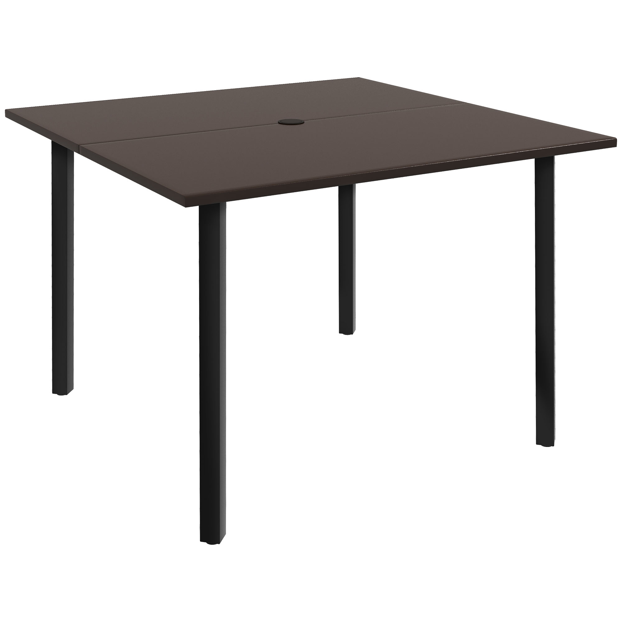 Outsunny Tuinset met parasolgat, metalen frame, 100x100x72 cm, bruin/zwart