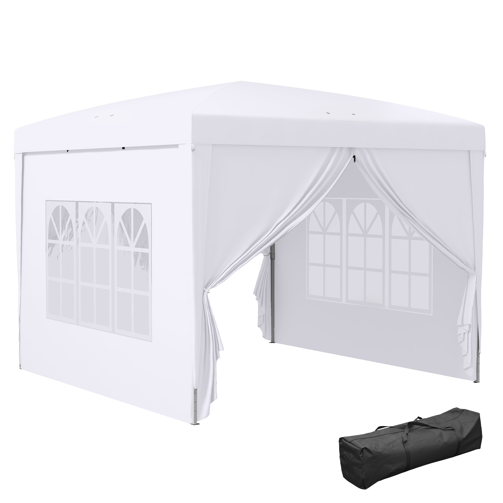 Outsunny Paviljoen, Partytent, 4 afneembare zijwanden, 2 ramen, metalen frame, 2,95 x 2,95 m, Wit