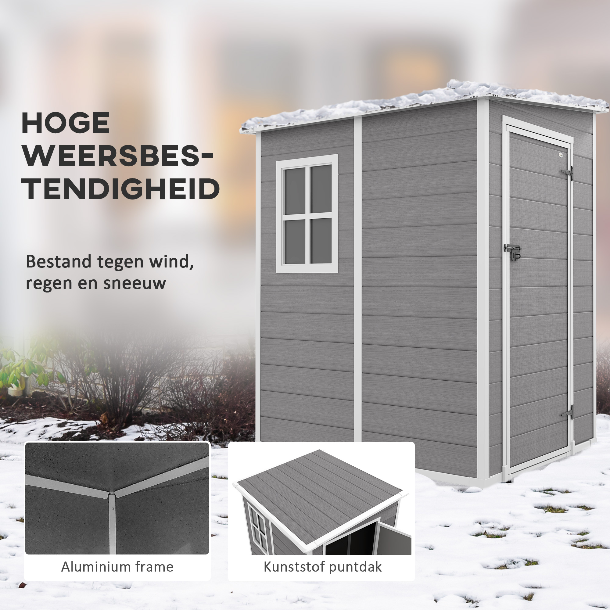 Outsunny Tuinschuur met Slot, Venster voor Daglicht & Ventilatie, Aluminium, 122 x 149 x 192/177 cm Grijs