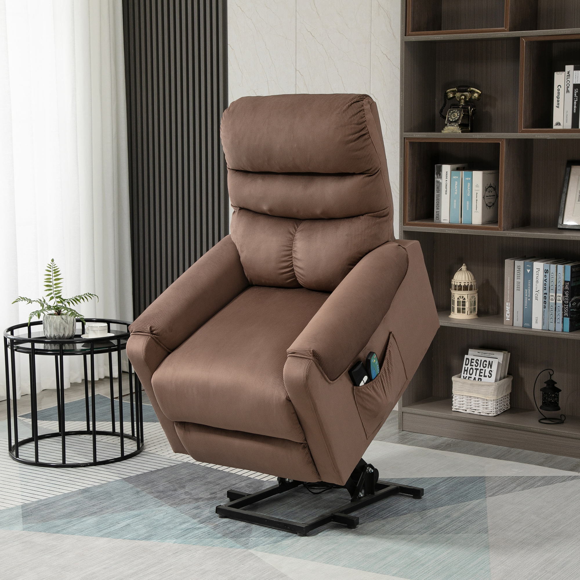 HOMCOM tv-stoel met massagefunctie opstahulp afstandsbediening, verwarming elektrisch ligfunctie polyester stof metaal lichtbruin 79 x 97 x 103 cm