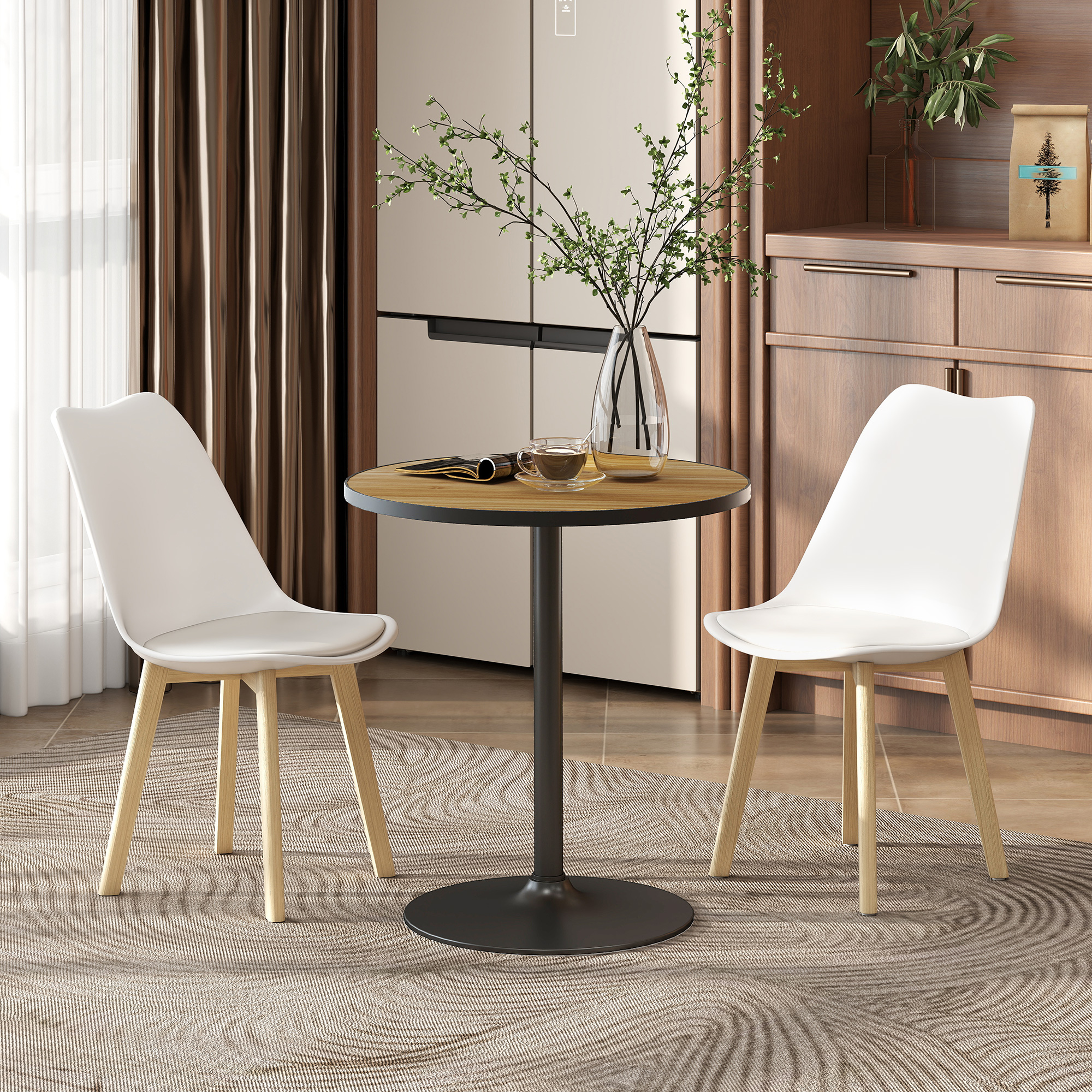 HOMCOM Ronde Eettafel, Eikenhoutlook, Compact Ontwerp, voor 2-4 Personen, Eik