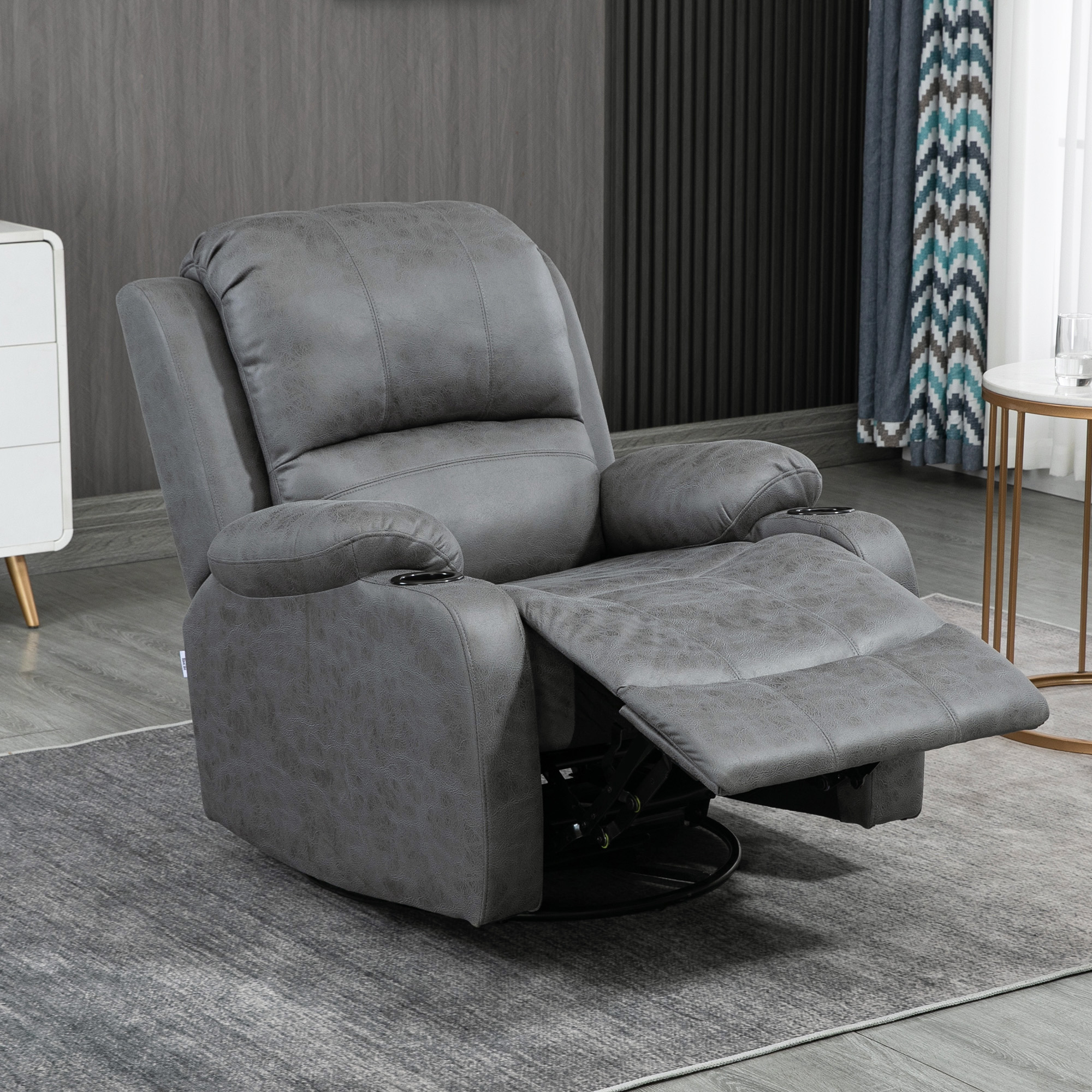 HOMCOM Fauteuil met voetsteun en ligfunctie, incl. bekerhouder, tv-fauteuil, grijs