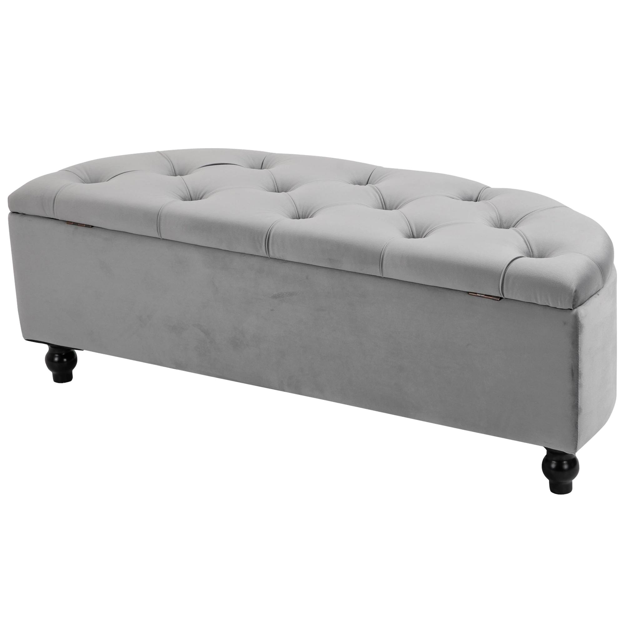 HOMCOM bank ottoman zitbank opbergdoos poef met opbergruimte open deksel voor slaapkamer velvet touch rubber hout grijs 120 x 46 x 42 cm
