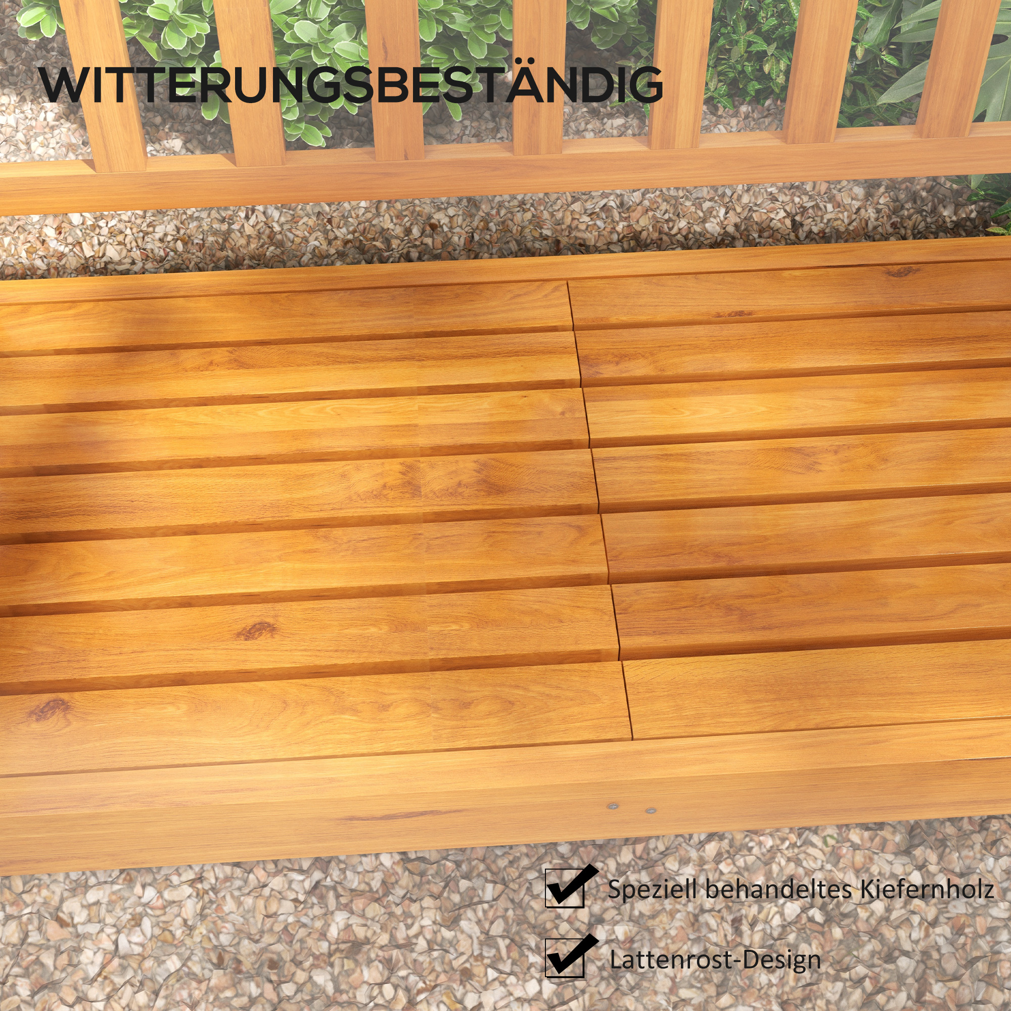 Outsunny Tuinbank Houten Bank Buitenbank, inklapbare Tafel, weerbestendig, Grenenhout, 153 cm x 56 cm x 91 cm, Lichtbruin
