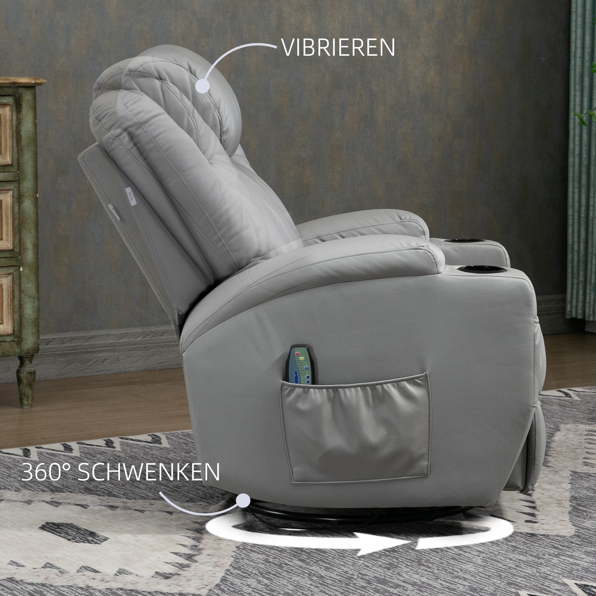 HOMCOM Massagestoel met voetensteun, 8 vibratiepunten, 5 modi, inclusief afstandsbediening, lichtgrijs.