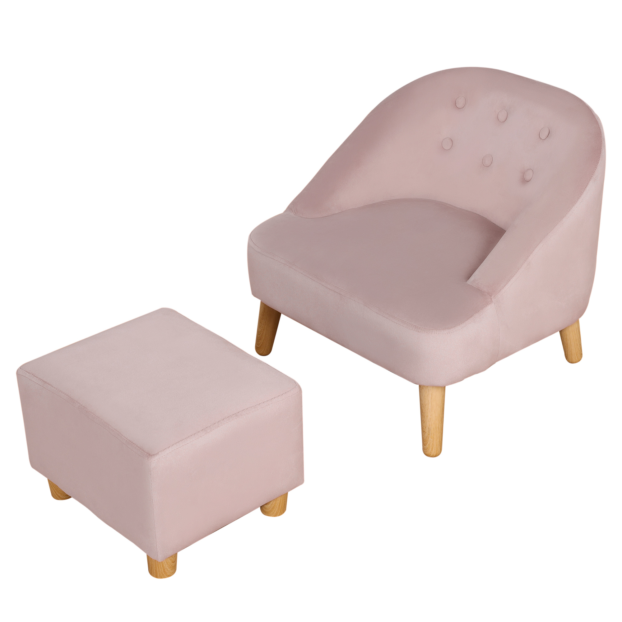 Homcom kinderfauteuil met voetenbank voor kinderen van 3 tot 5 jaar, schattig fluwelen design, 51 cm x 51 cm x 50 cm, roze