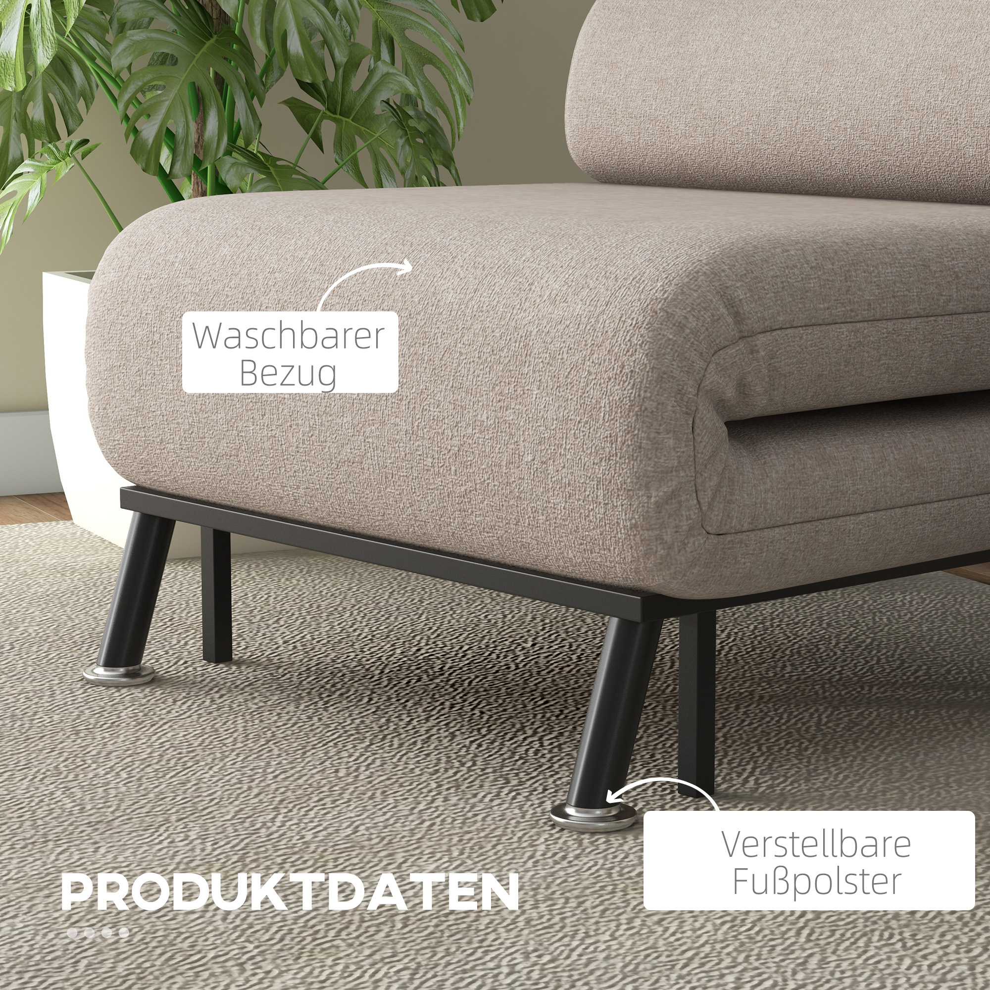 HOMCOM Opklapbare Stoel met Slaapfunctie, Opvouwbare Relaxstoel in Linnenlook, Verstelbare Rugleuning, 75 x 70 x 75 cm, Beige