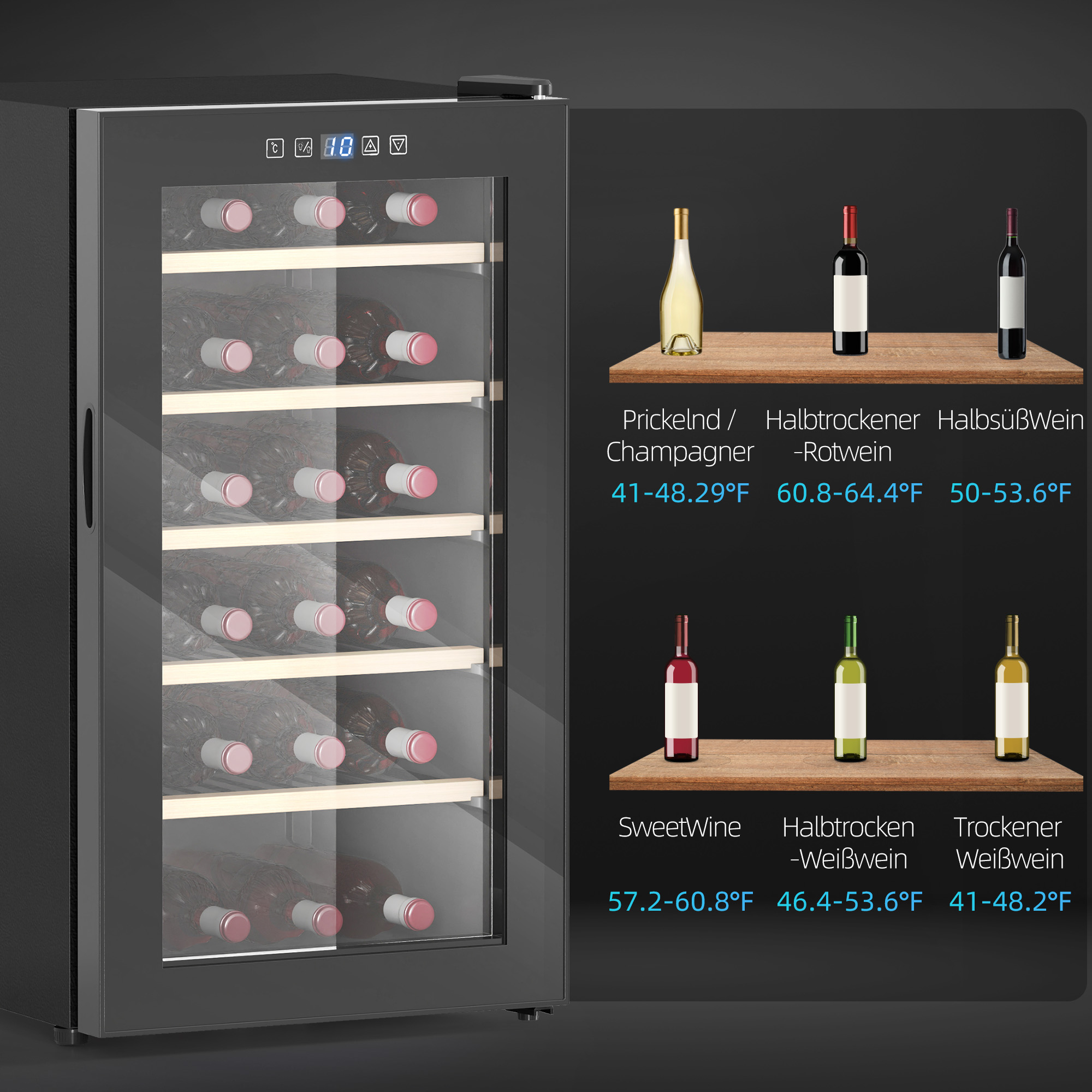 HOMCOM Wijnkoelkast voor 41 Flessen, 91 Liter Capaciteit, Drankenkoelkast met LED-Display en Touchscreen, Zwart