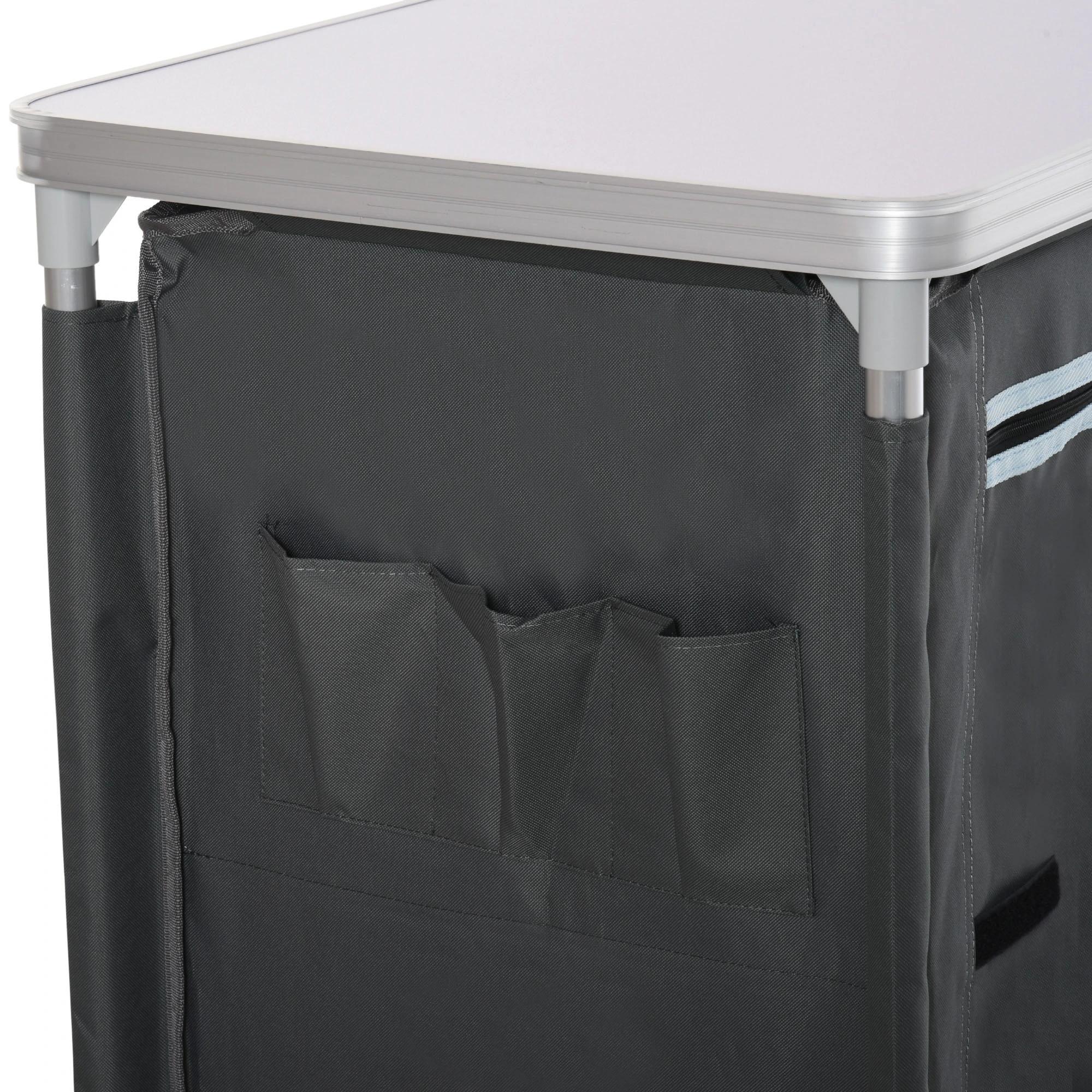 Outsunny Campingkast inklapbaar keukenbox draagbaar met 3 planken 1 kast grijs