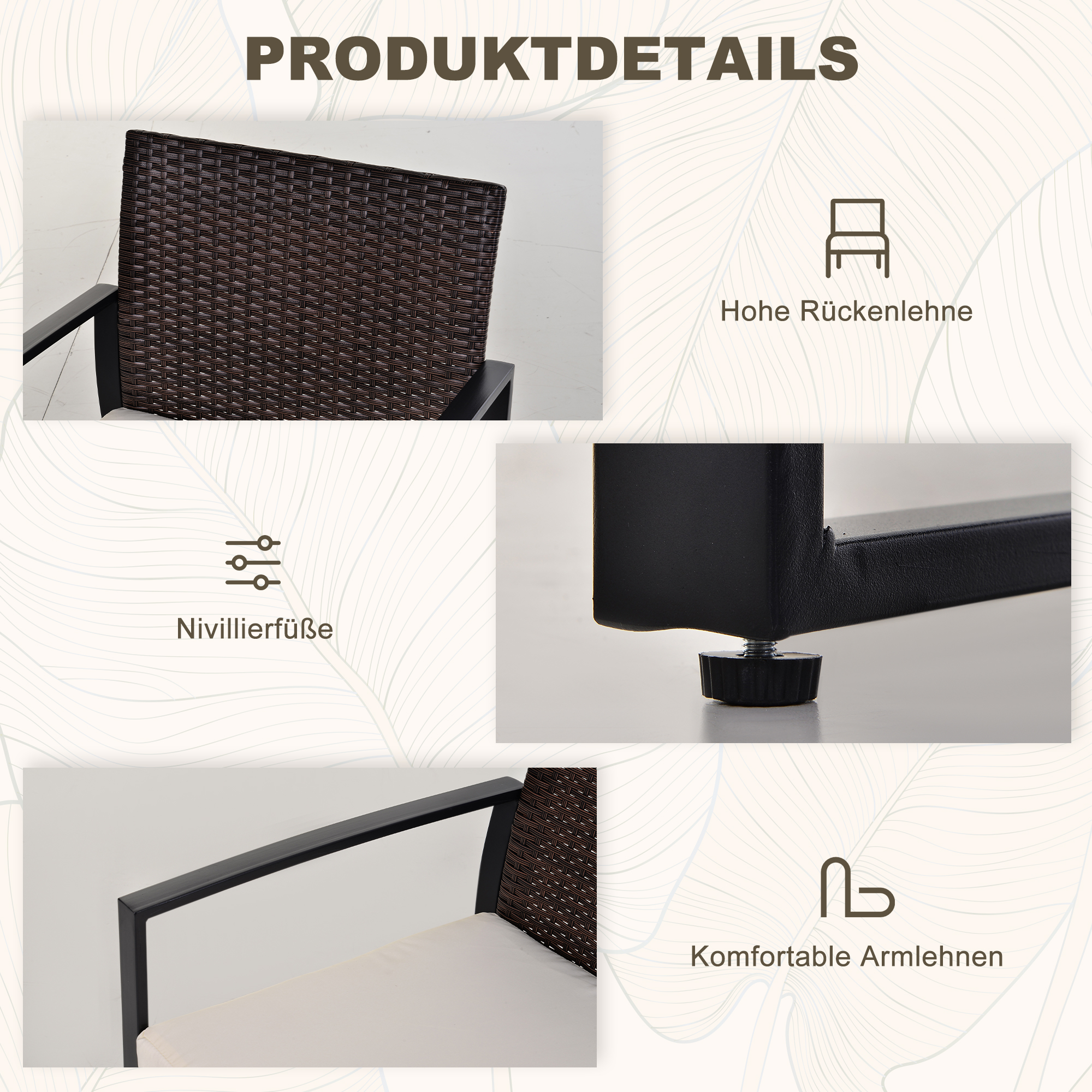 Poly-rotan zitgroep 3-delig Garnituur 63 cm x 57 cm x 76 cm