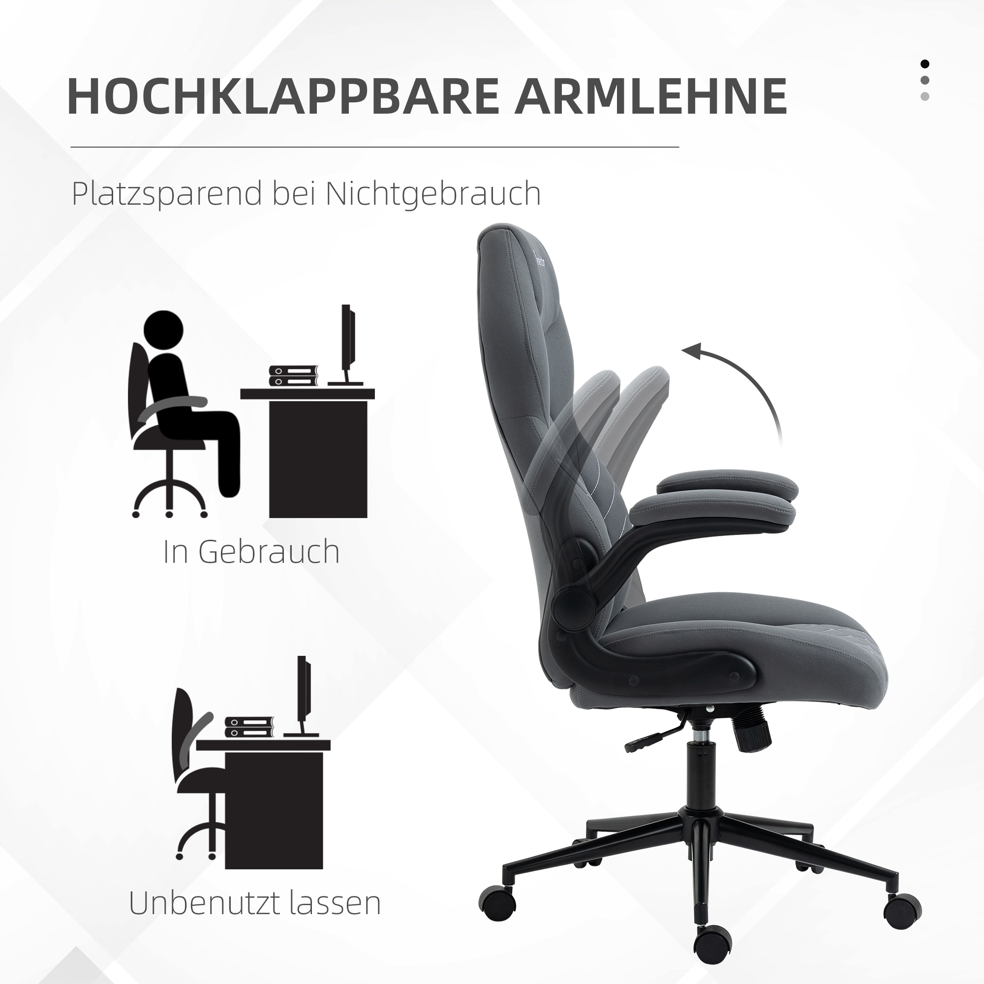 Vinsetto Bureaustoel met Kantelfunctie, In Hoogte Verstelbare en Opklapbare Armleuningen, Donkergrijs