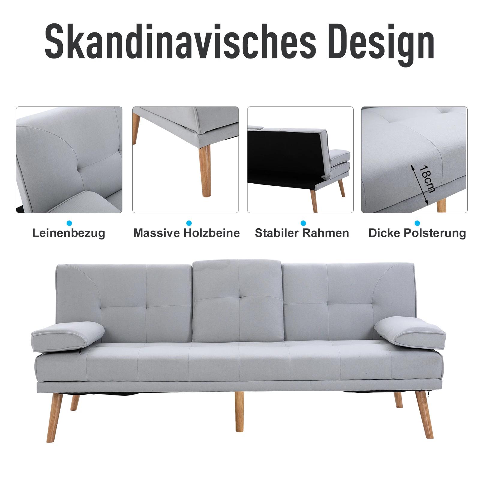 HOMCOM Slaapbank slaapbank slaapbank 3 zits linnen lichtgrijs
