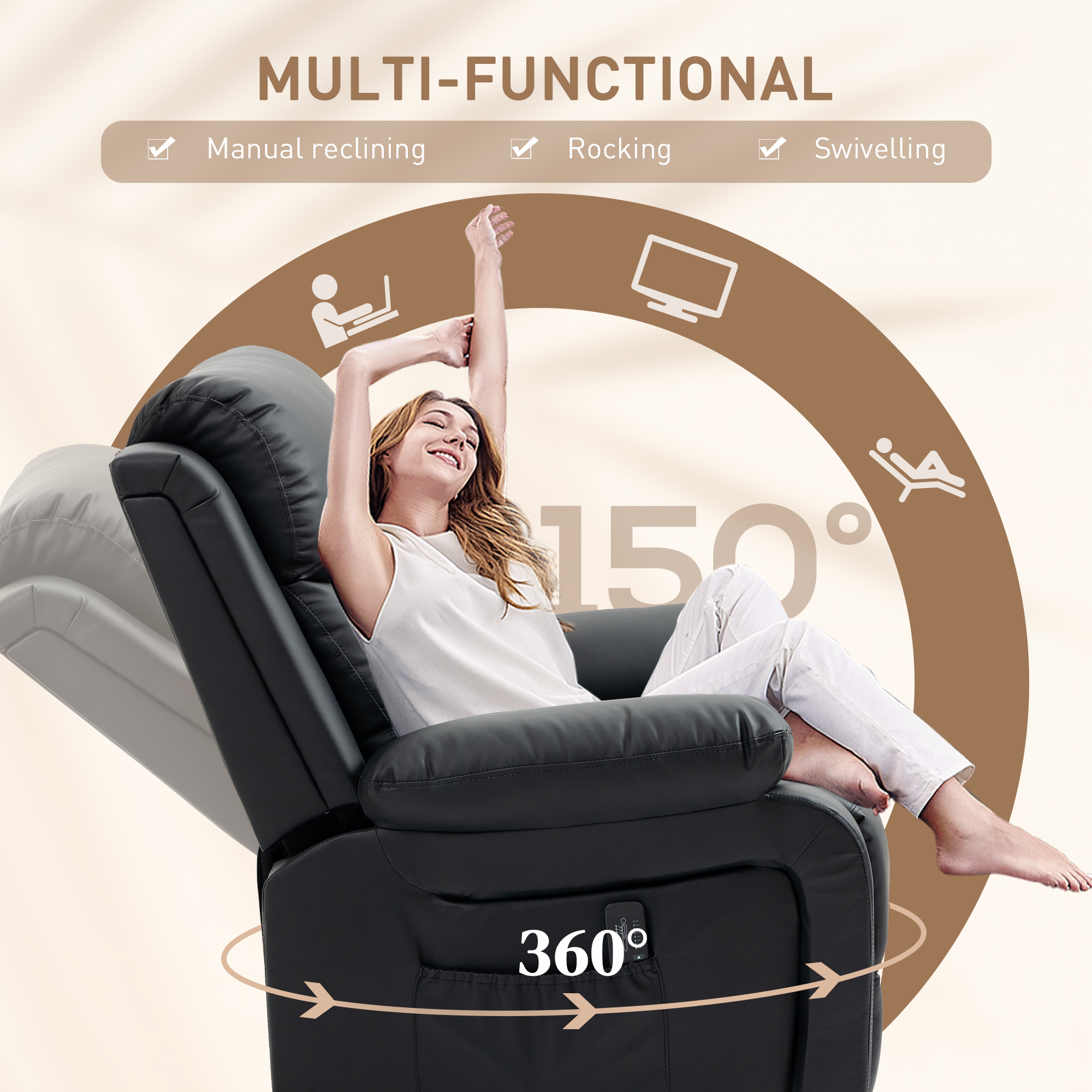 HOMCOM Massagestoel met 8 trillingskoppen, relaxfauteuil, verstelbare rugleuning en voetsteun, zwart