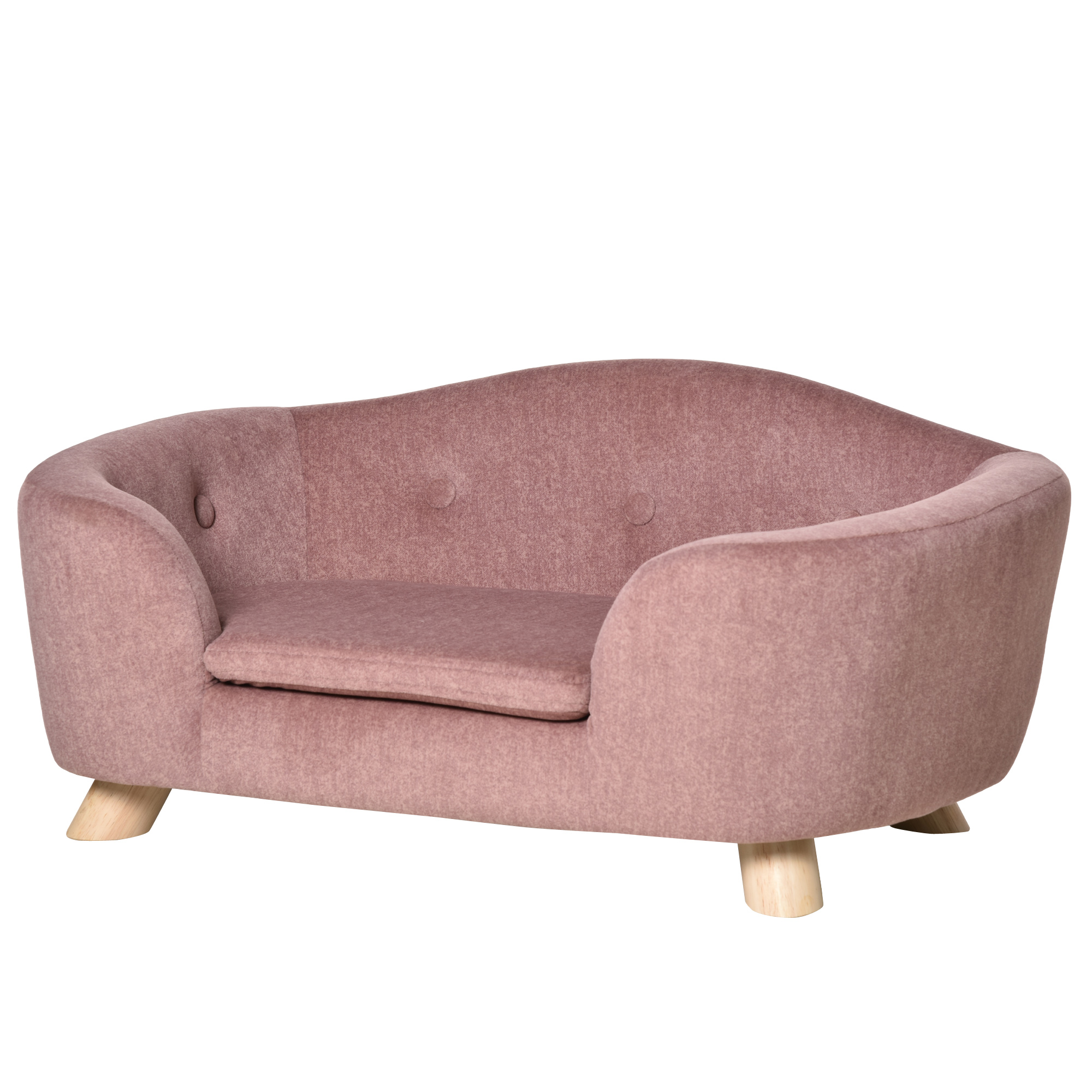 PawHut hondenbank hondenmat hondenmand hondenbank hondenbank katten bank met kussen achterzak pluche schuim grenen hout roze 70 x 47 x 30 cm