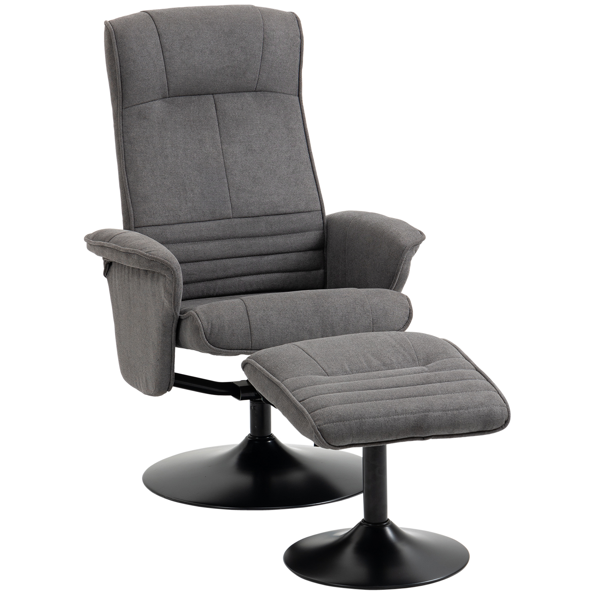 HOMCOM Relaxfauteuil met Voetenbankje, Verstelbare Rugleuning, 69 cm x 71 cm x 104 cm, Donkergrijs + Zwart