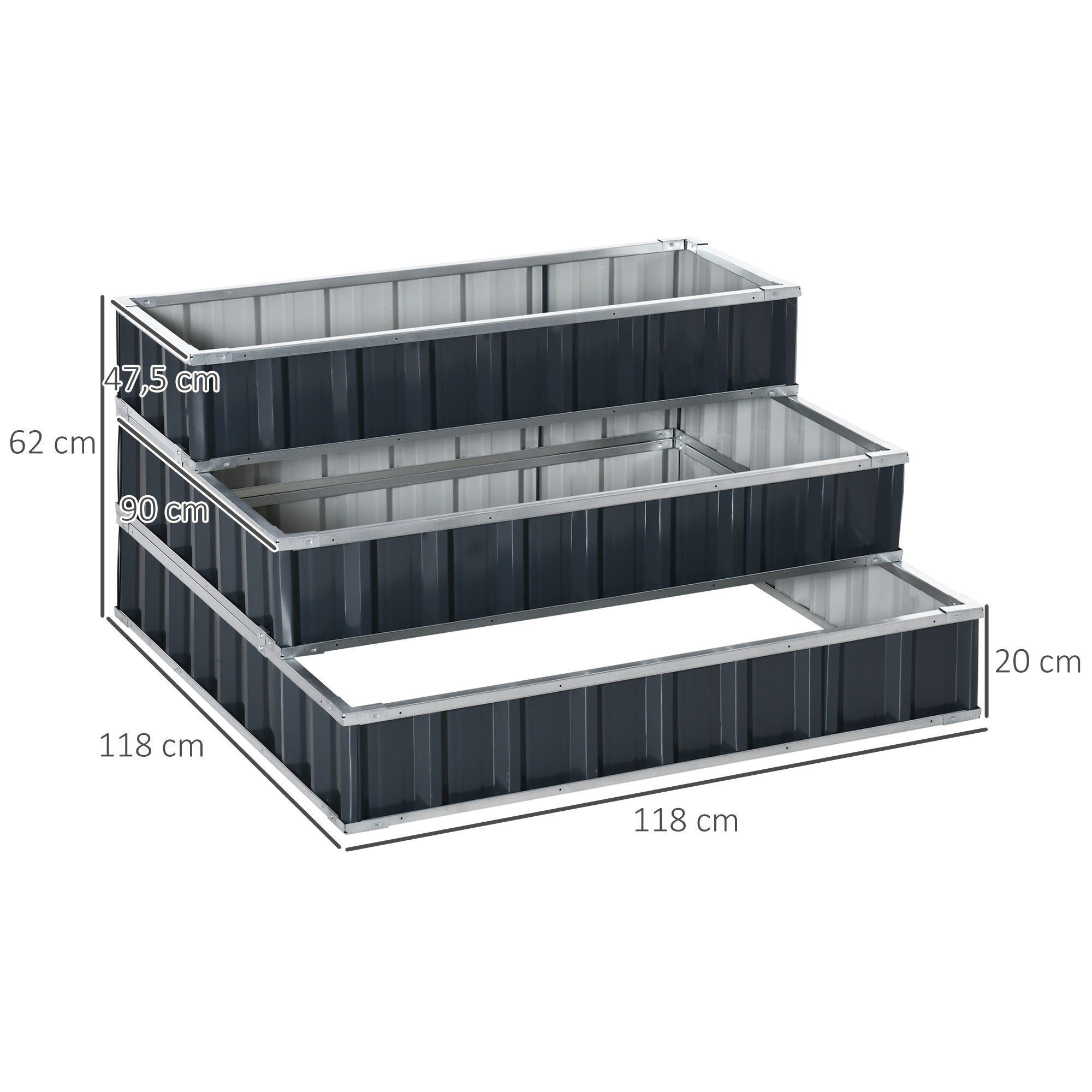 Outsunny stalen verhoogd bed 118cm x 118cm x 62cm