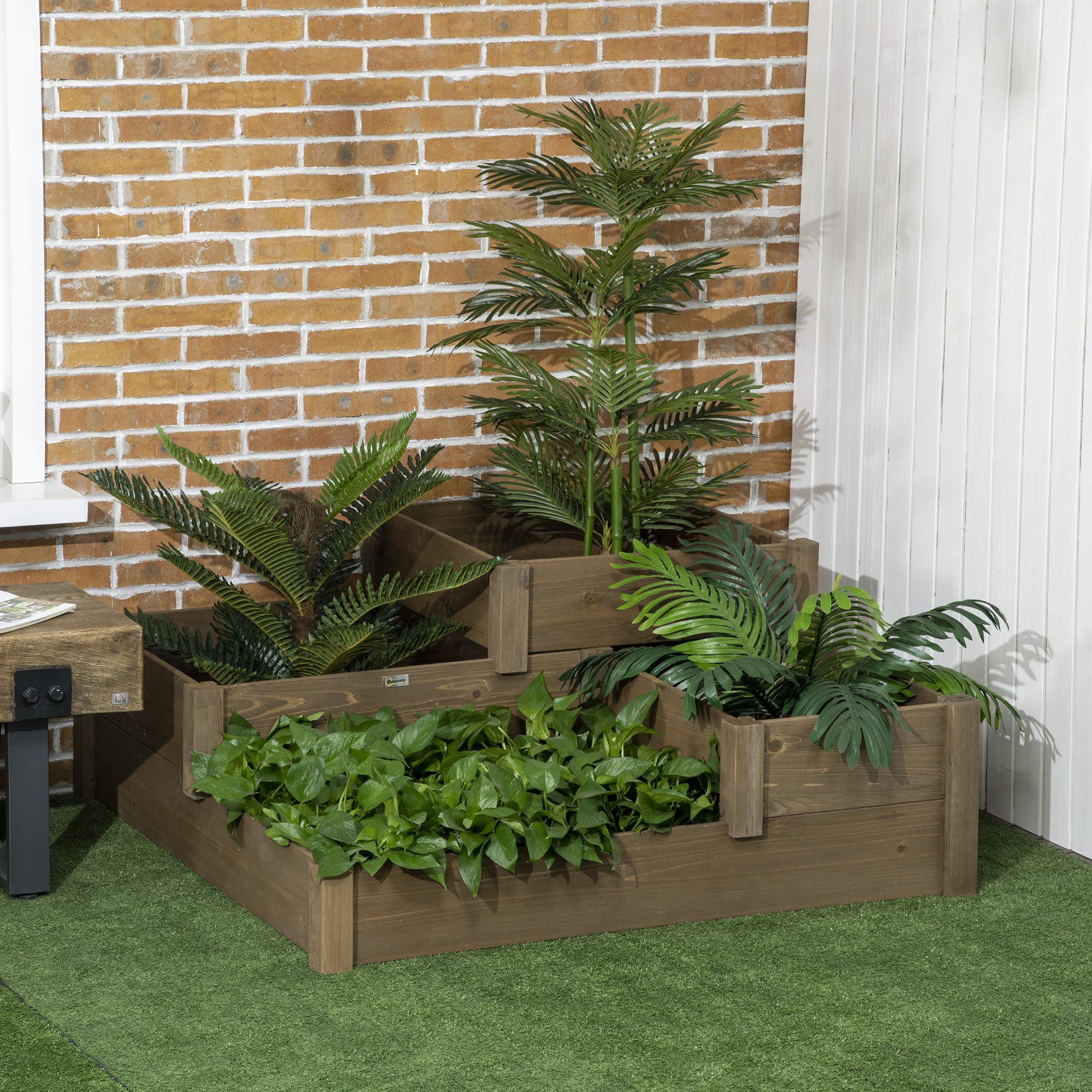 Outsunny bloembak met verhoogd groentebed met 3 treden voor terras en balkon