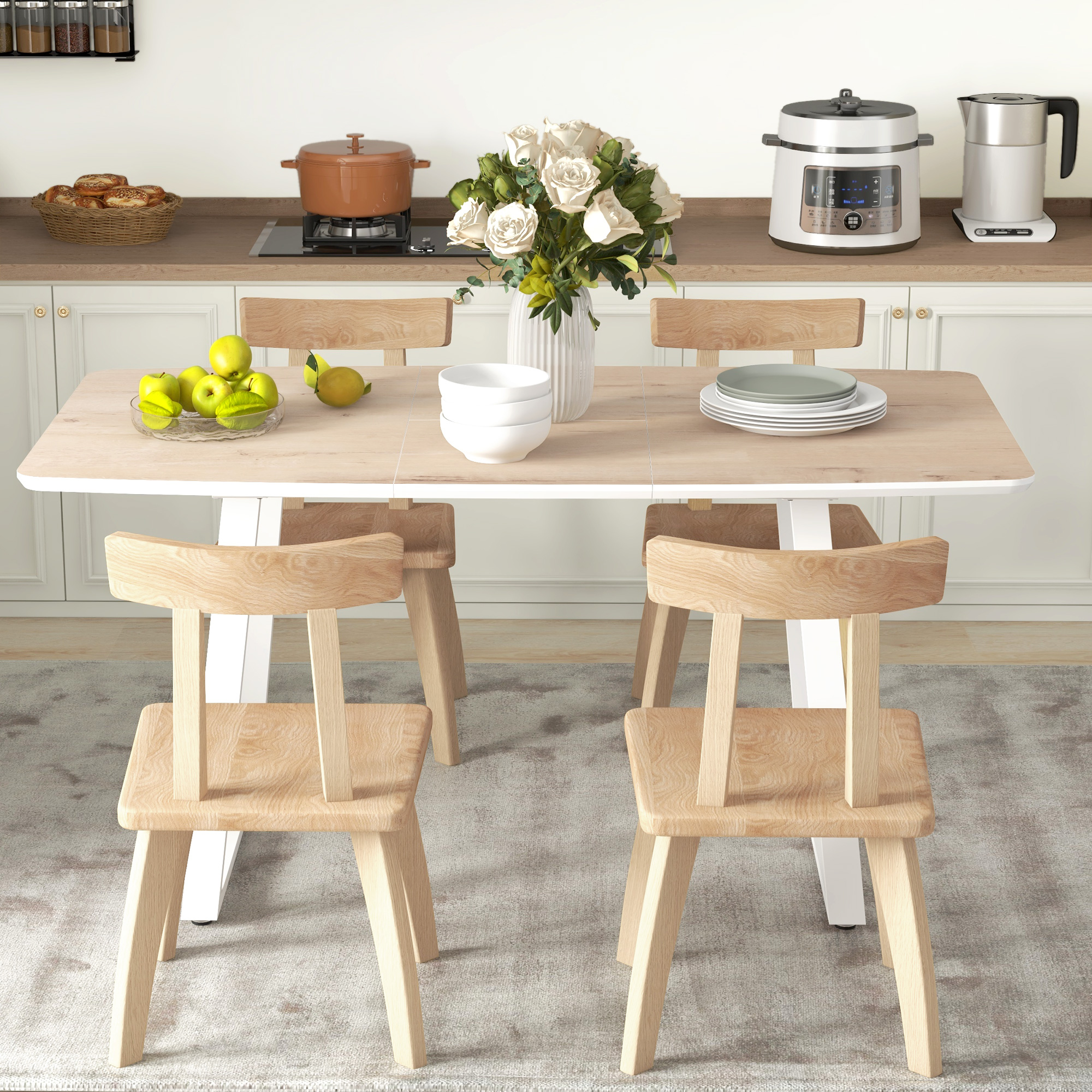 HOMCOM Inklapbare Eettafel, Uitschuifbaar, Industriële Stijl, MDF-Houtlook, Metaal, 120-160 x 80 x 76 cm, Eik