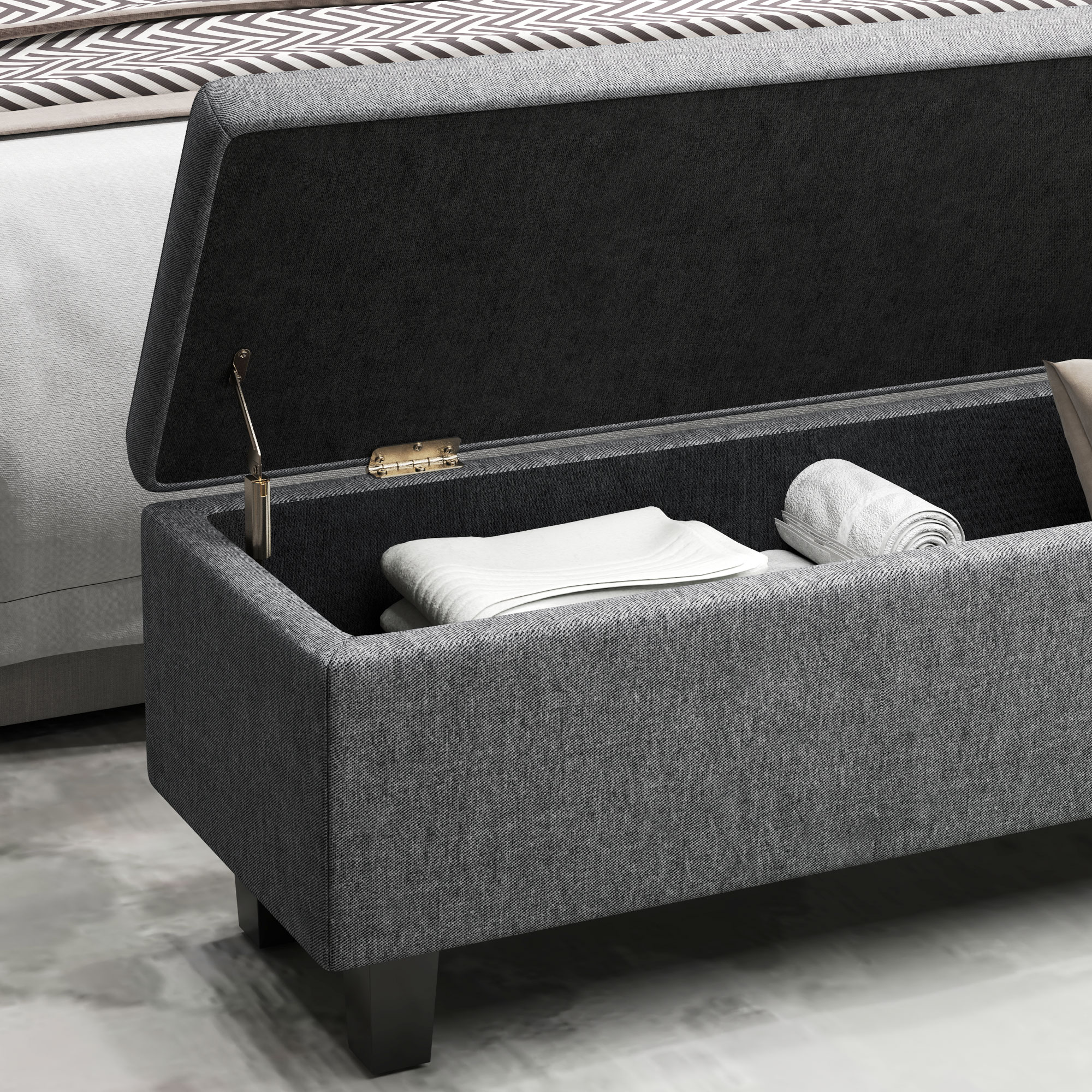HOMCOM Opbergbank in Linnenlook met Rubberhouten Poten, voor Woonkamer, Slaapkamer, Gang, Donkergrijs