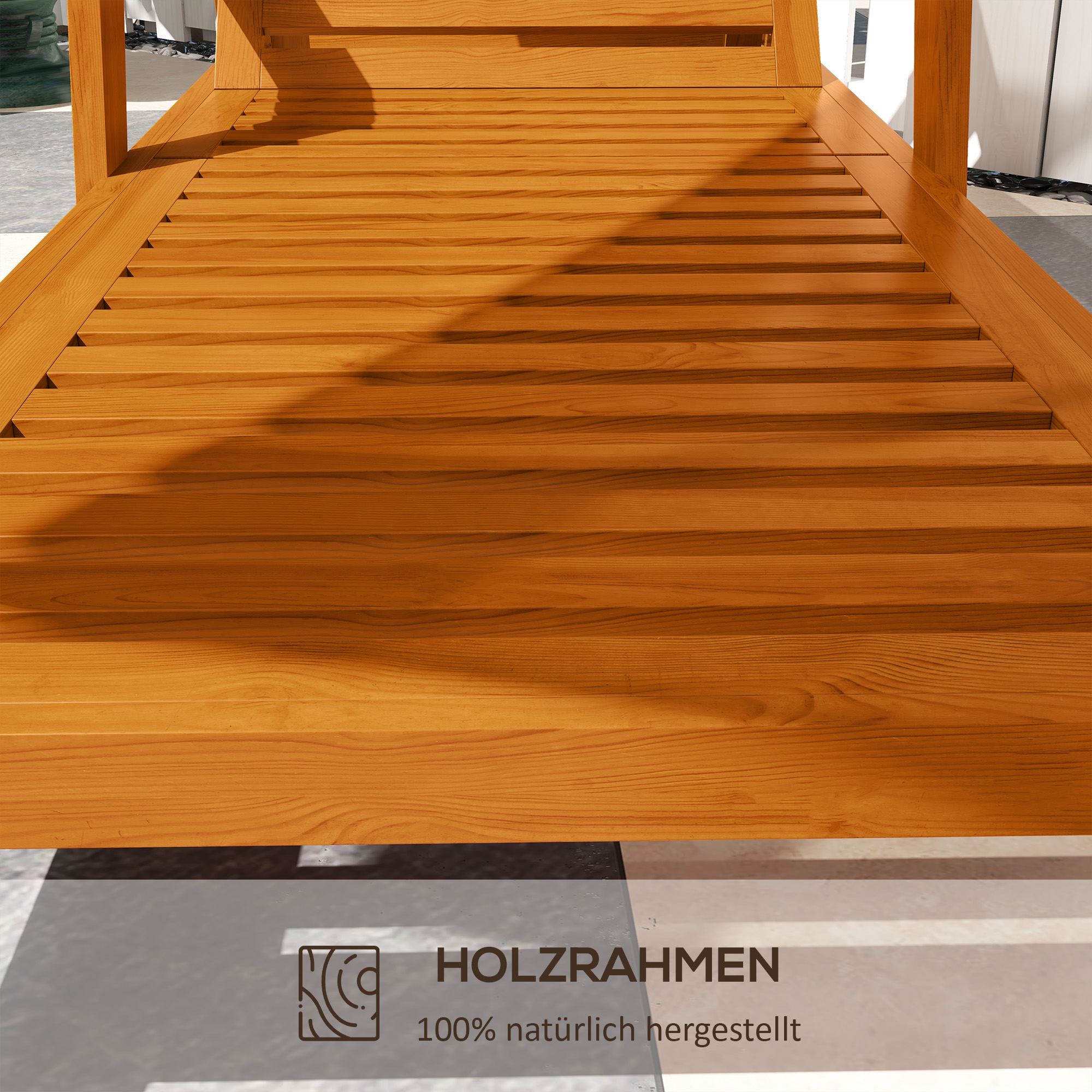 Outsunny Ligstoel Tuinligstoel Houten Ligstoel, Massief hout, 66 cm x 190 cm x 73,5 cm, Oranje