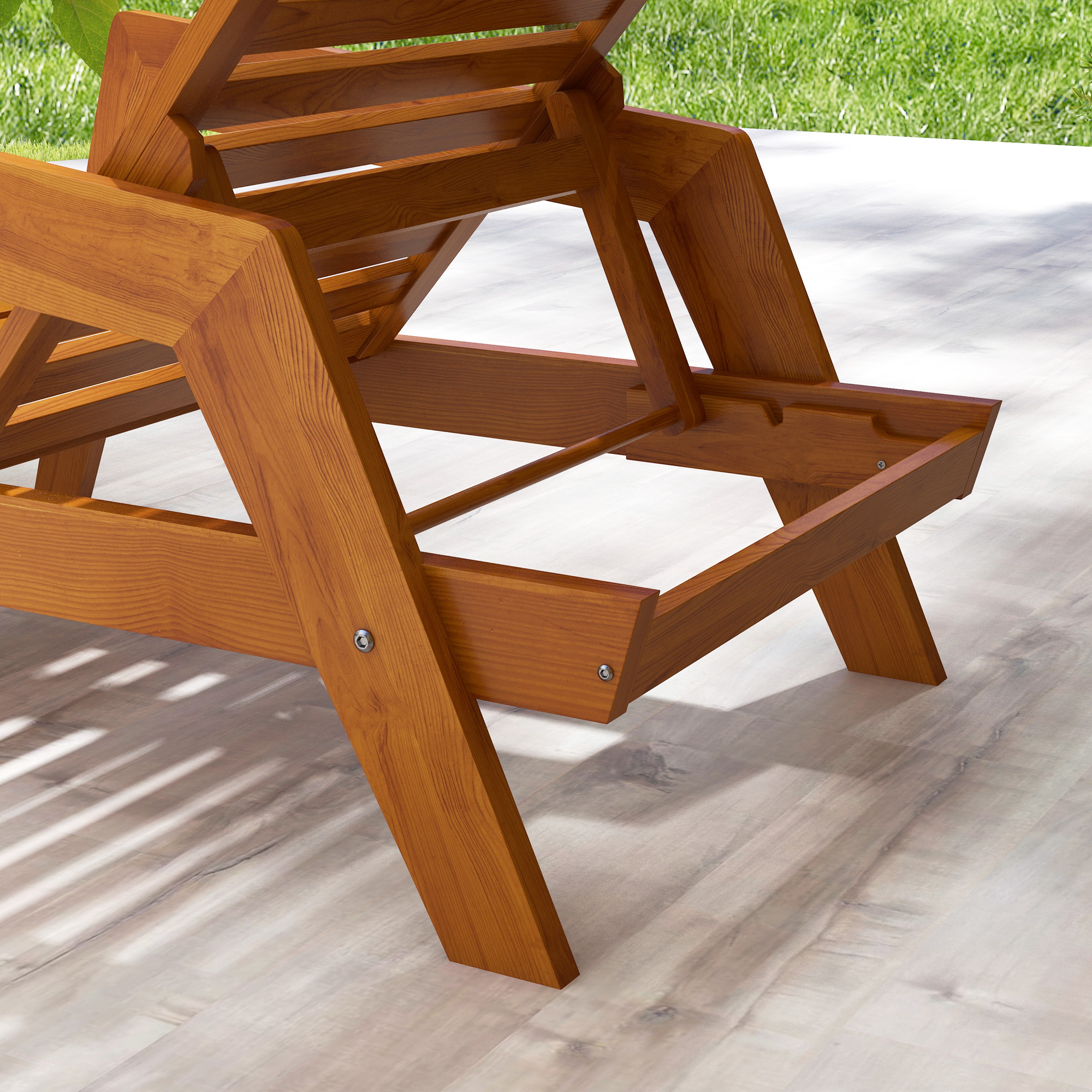 Outsunny Ligstoel Tuinligstoel Houten Ligstoel, Massief hout, 66 cm x 190 cm x 73,5 cm, Oranje