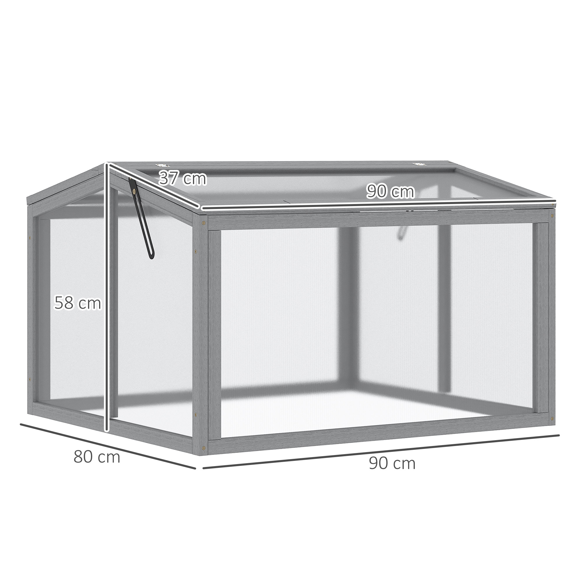 Outsunny Kweekbak Minikas Broeikas met Deksel van Hout en Polycarbonaat Weerbestendig Lichtgrijs 90 x 80 x 58 cm