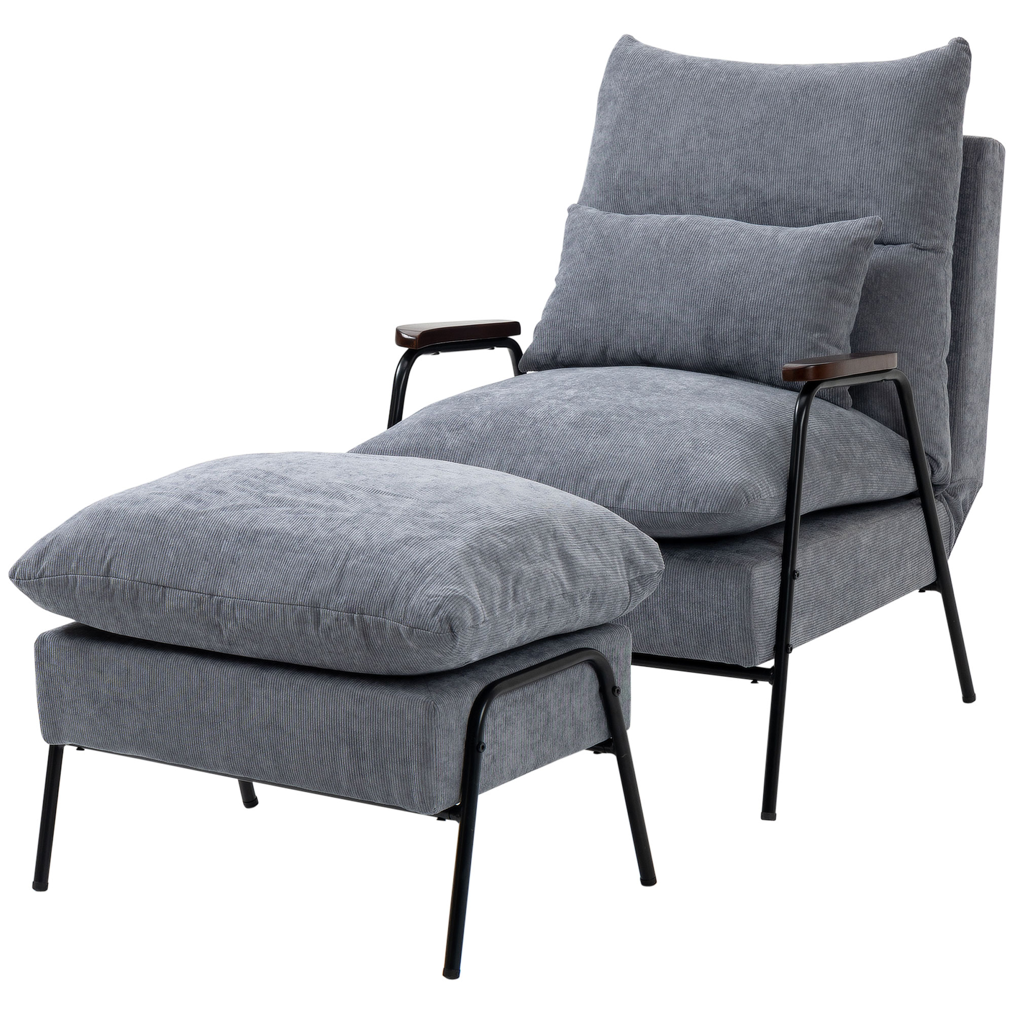 HOMCOM Relaxfauteuil met Ottoman Polsterstoel, Inclusief Kussen, 68 cm x 91,5 cm x 88 cm, Lichtgrijs