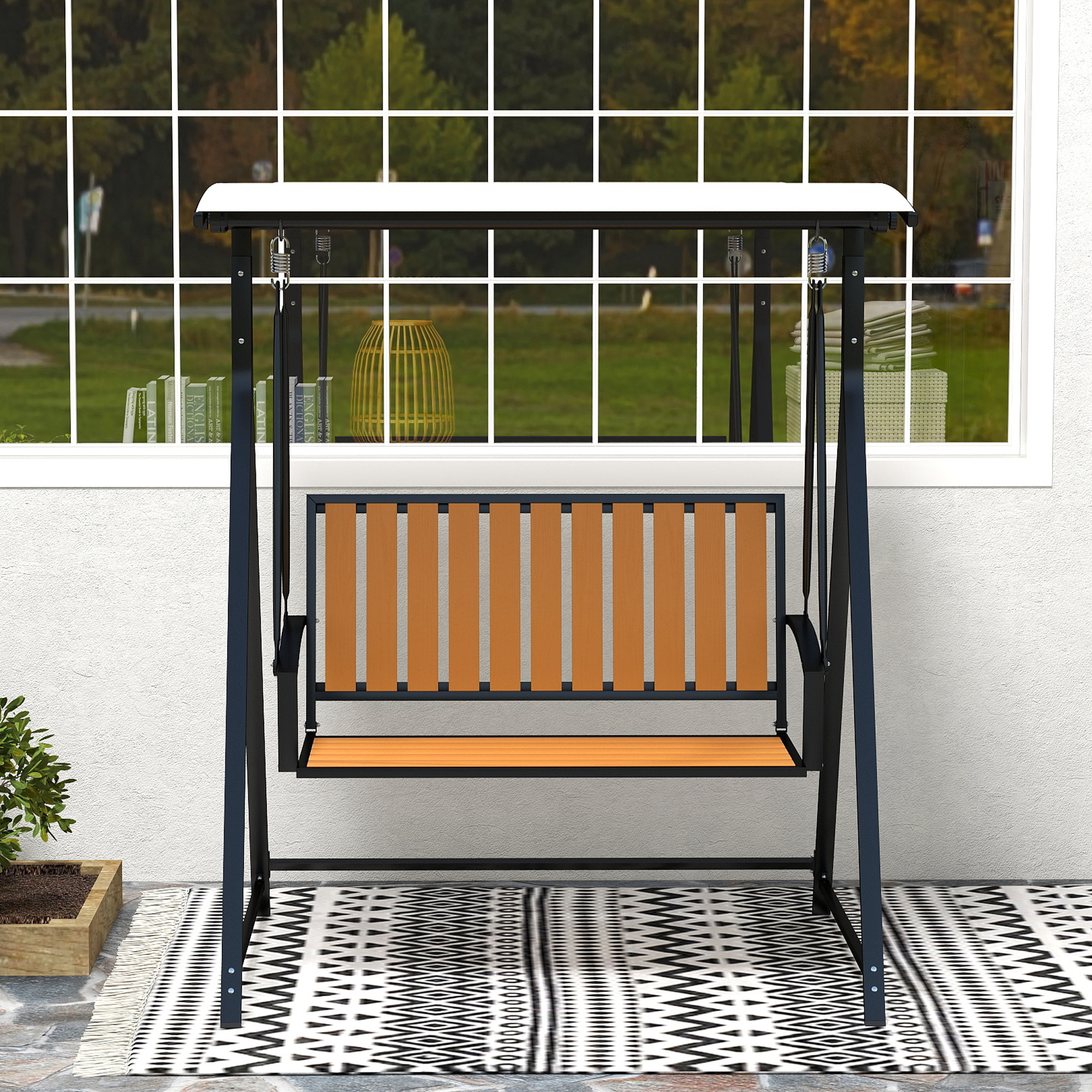 Outsunny Hollywoodschommel met verstelbaar zonnescherm, 2-zits Tuinschommel 142 x 112 x 162cm, Zwart