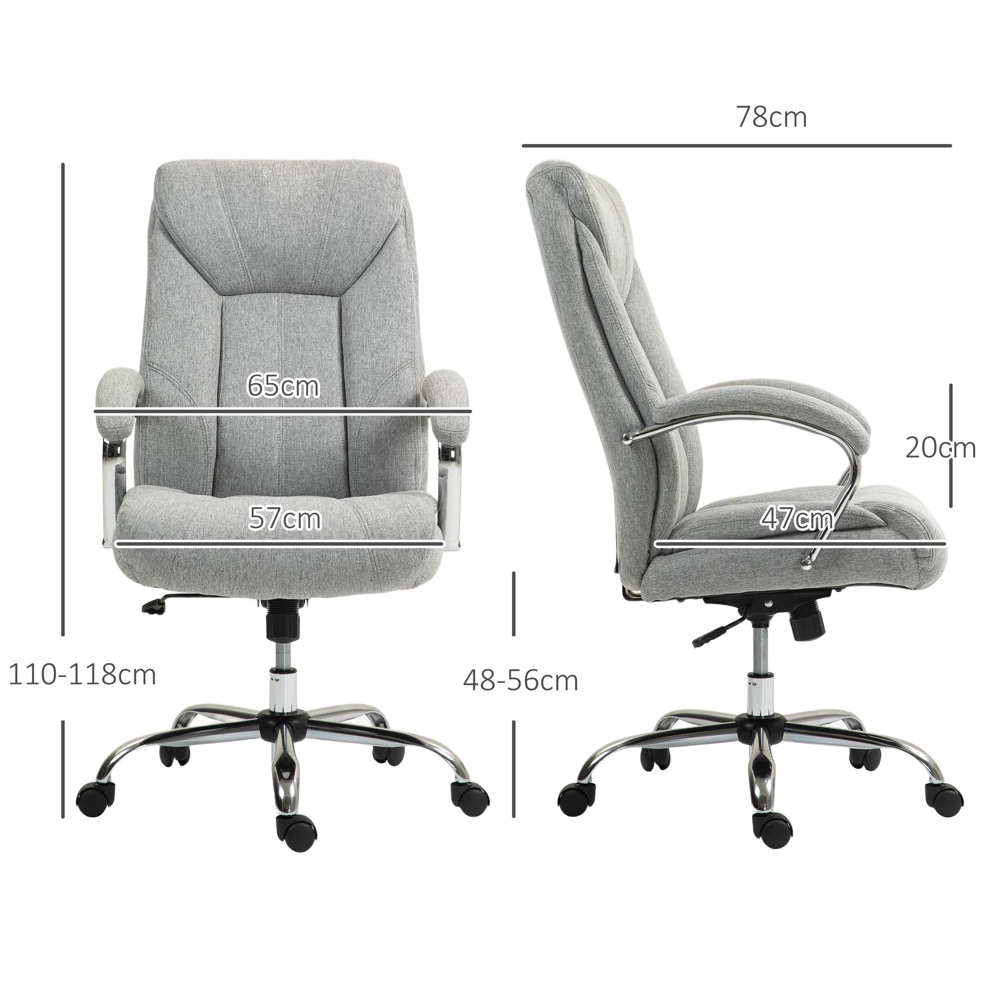 Vinsetto Ergonomische Bureaustoel, Hoge Rugleuning, Ademende Bekleding, Verstelbare Hoogte, Grijs