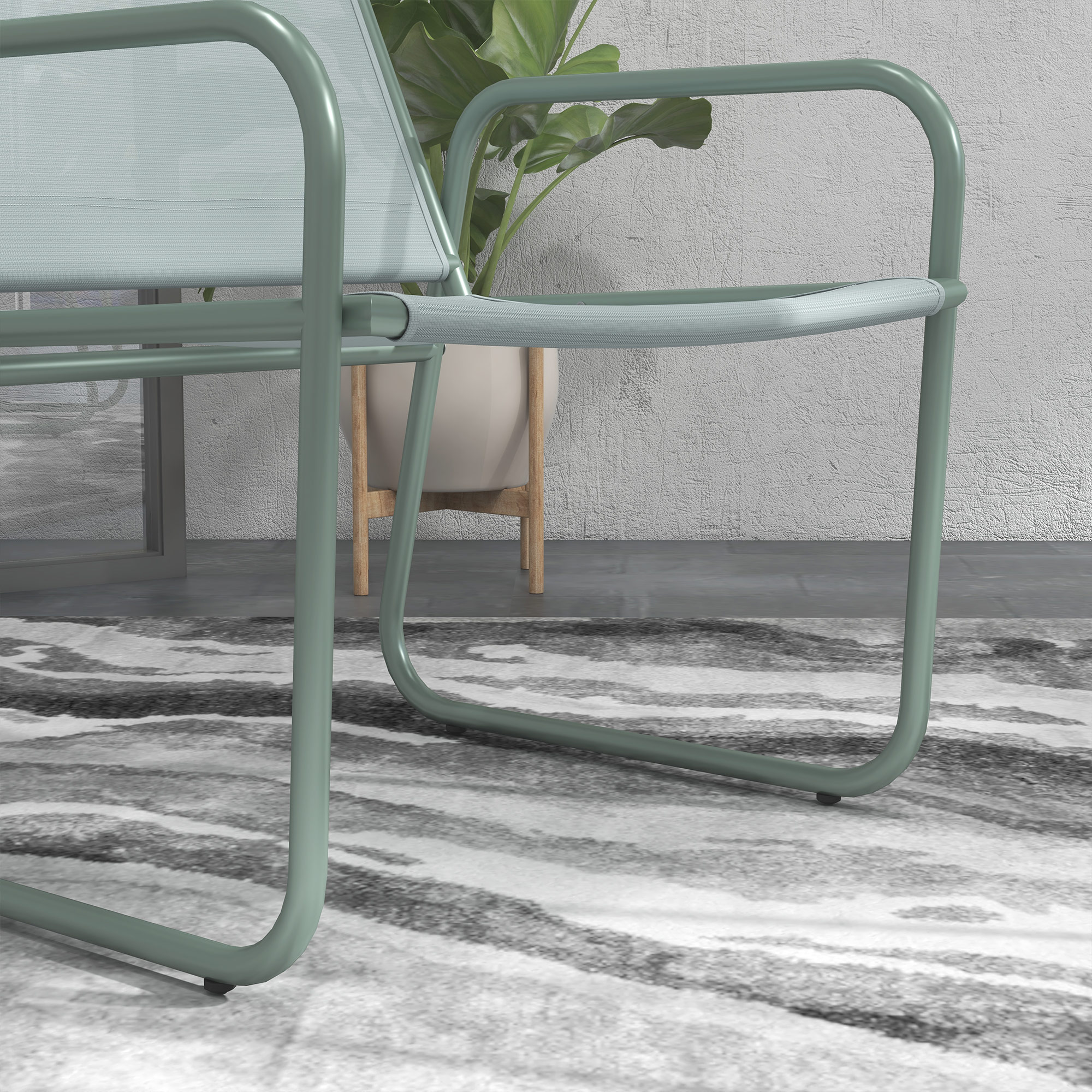 Outsunny 3-delige tuinmeubelset, 2 stoelen met ademende stoffen bekleding, 1 ronde tafel Ø60 cm, Groen