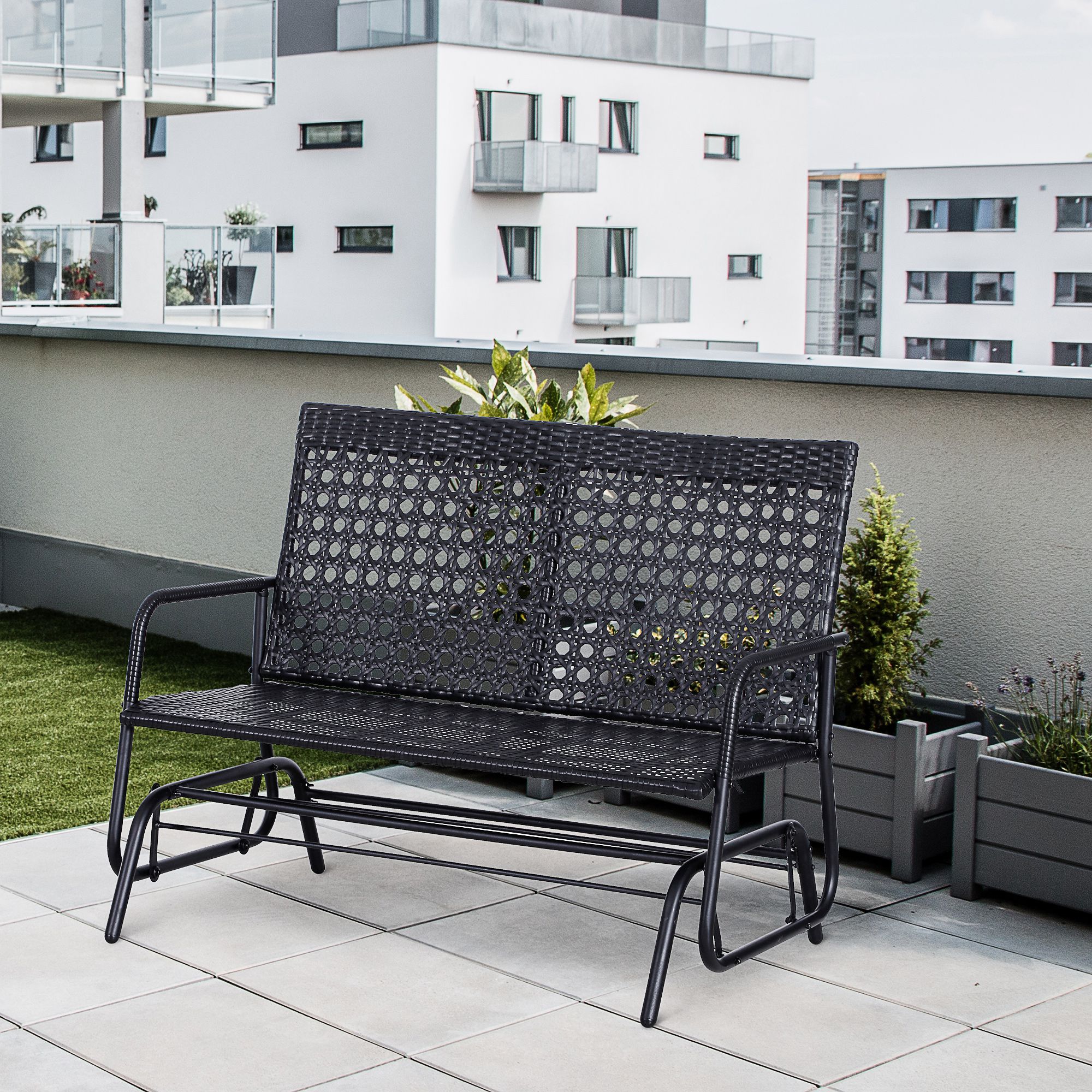 Outsunny Tuinschommel schommelbank tuinbank schommel zitbank 2-zits poly-rotan