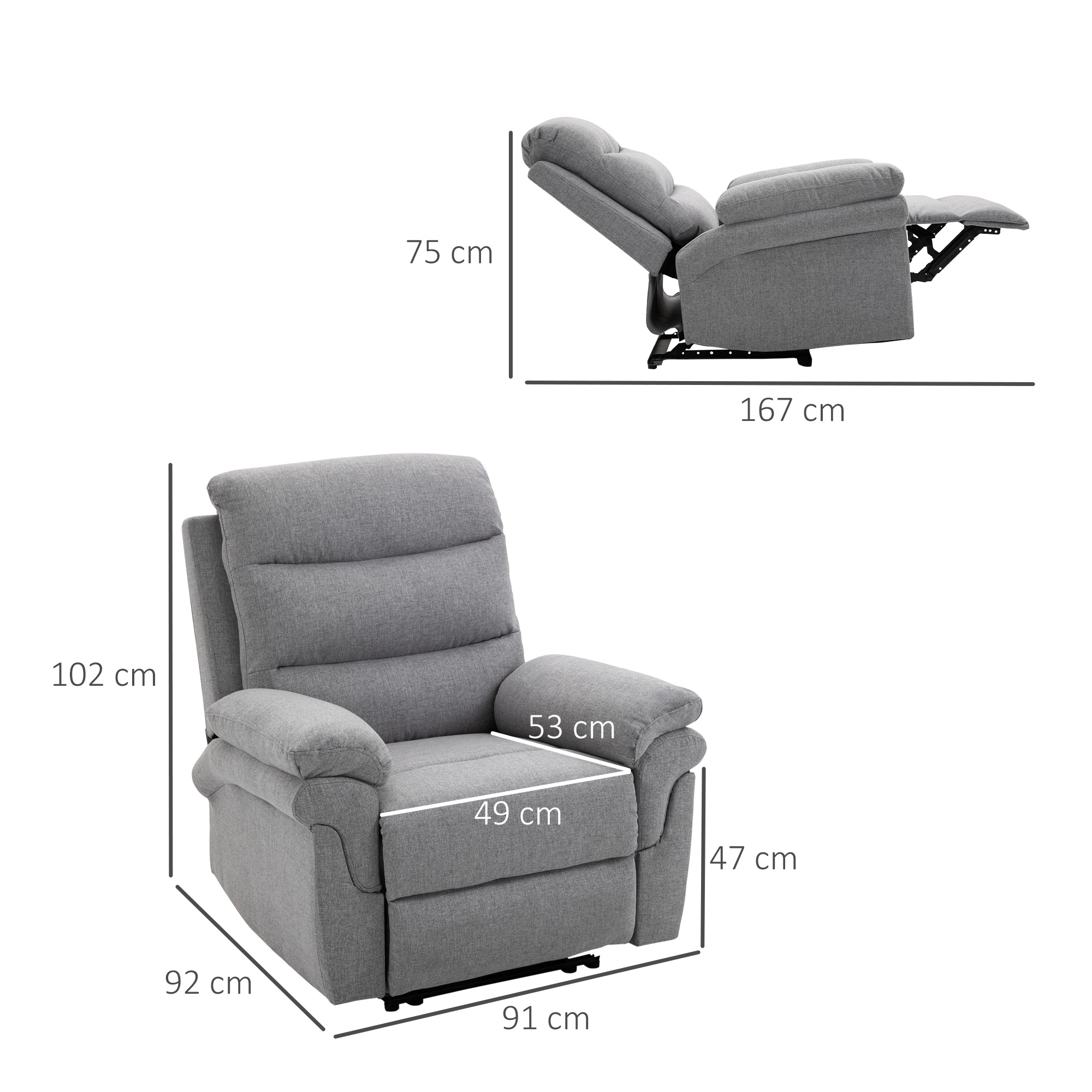 HOMCOM relaxfauteuil met ligfunctie 91 cm x 92 cm x 102 cm