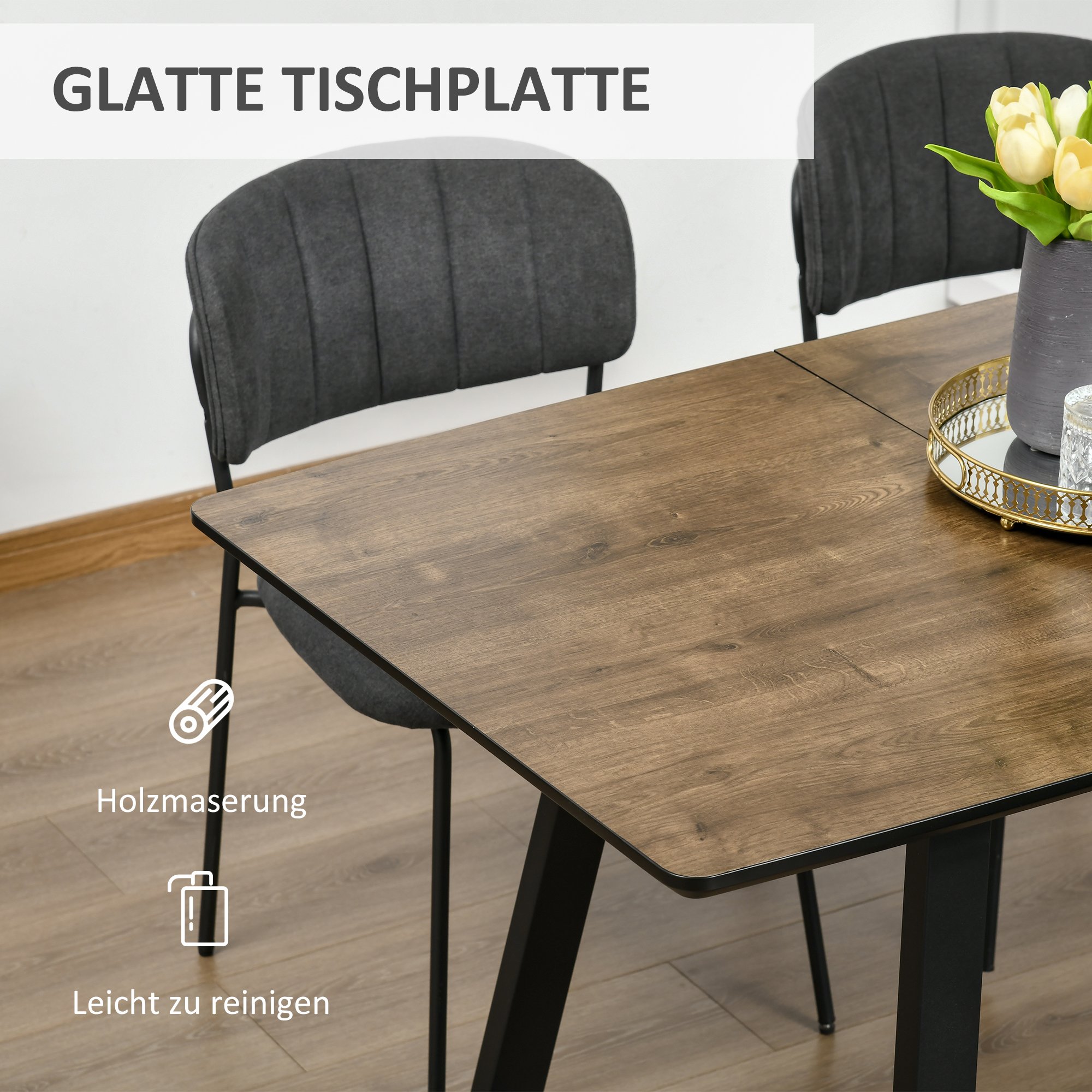 HOMCOM eettafel met uitschuifbaar tafelblad, keukentafel met houteffect, bruin